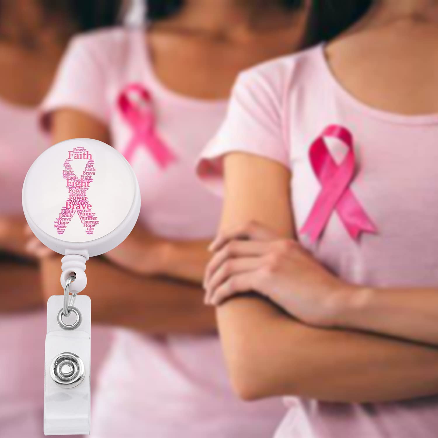 Pink Ribbon Lanyard Keychain - Breast Cancer Awareness Gift for ID Badge & Keys