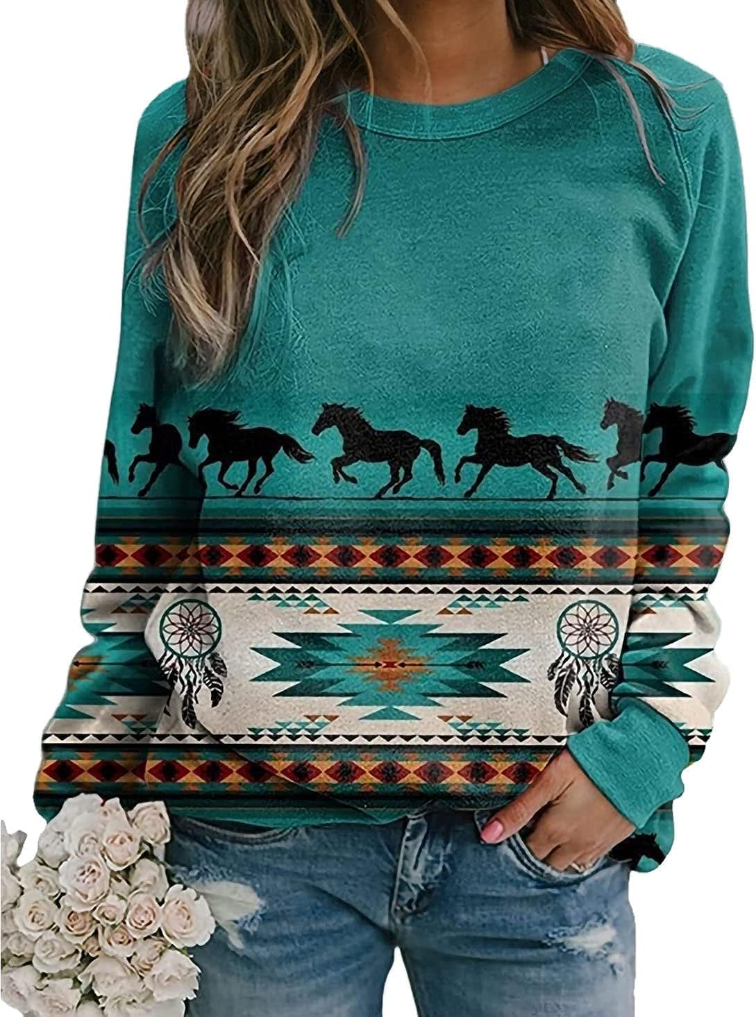 Aztec Sweatshirt for Women - Retro Geometric Crewneck for Casual Wear