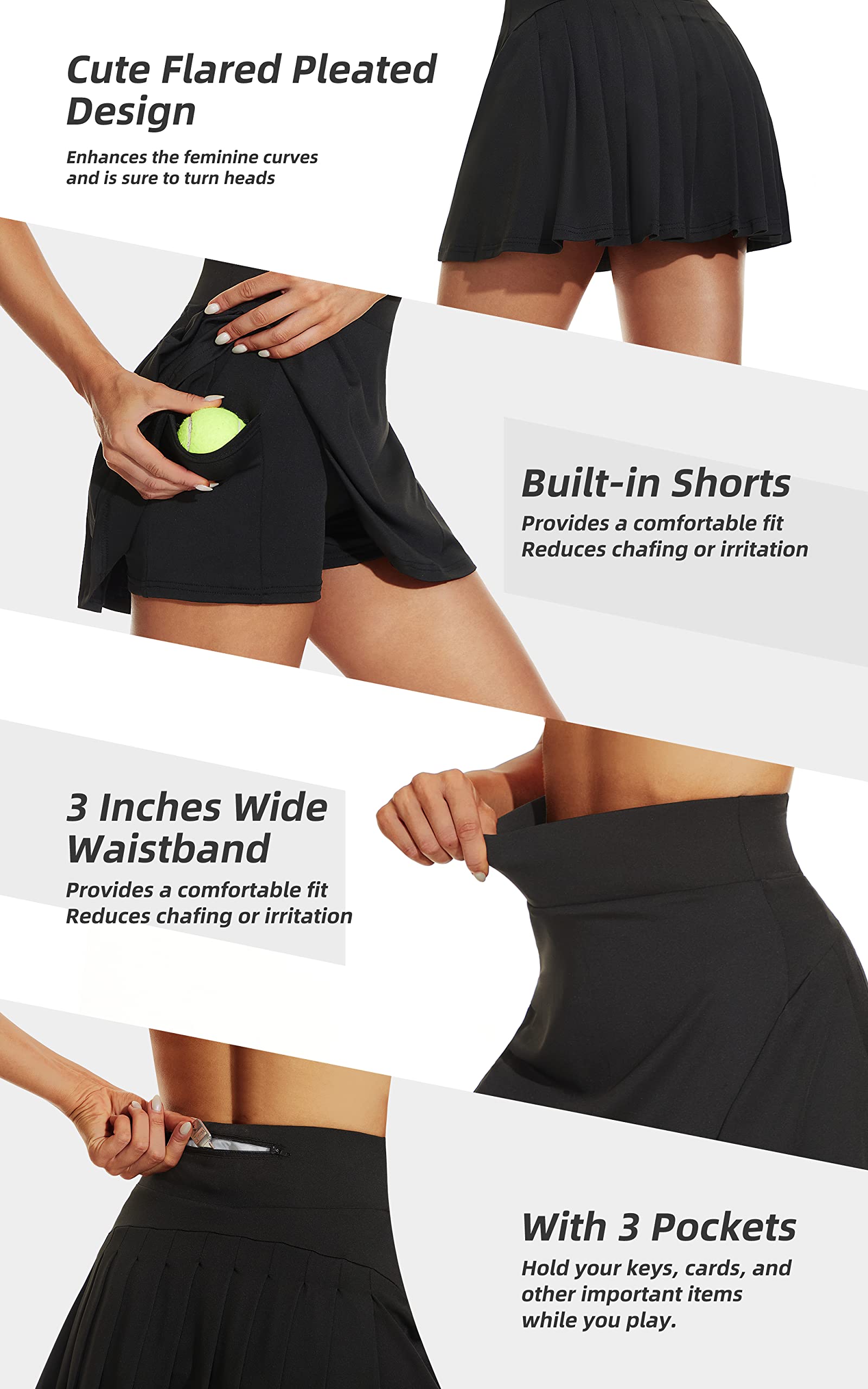 Betaven Women's Pleated Tennis Skirt with Built-in Shorts & Pockets - High Waisted Athletic Skort for Running, Golf & Activewear | Perfect for Tennis Matches, Gym Workouts & Casual Outings