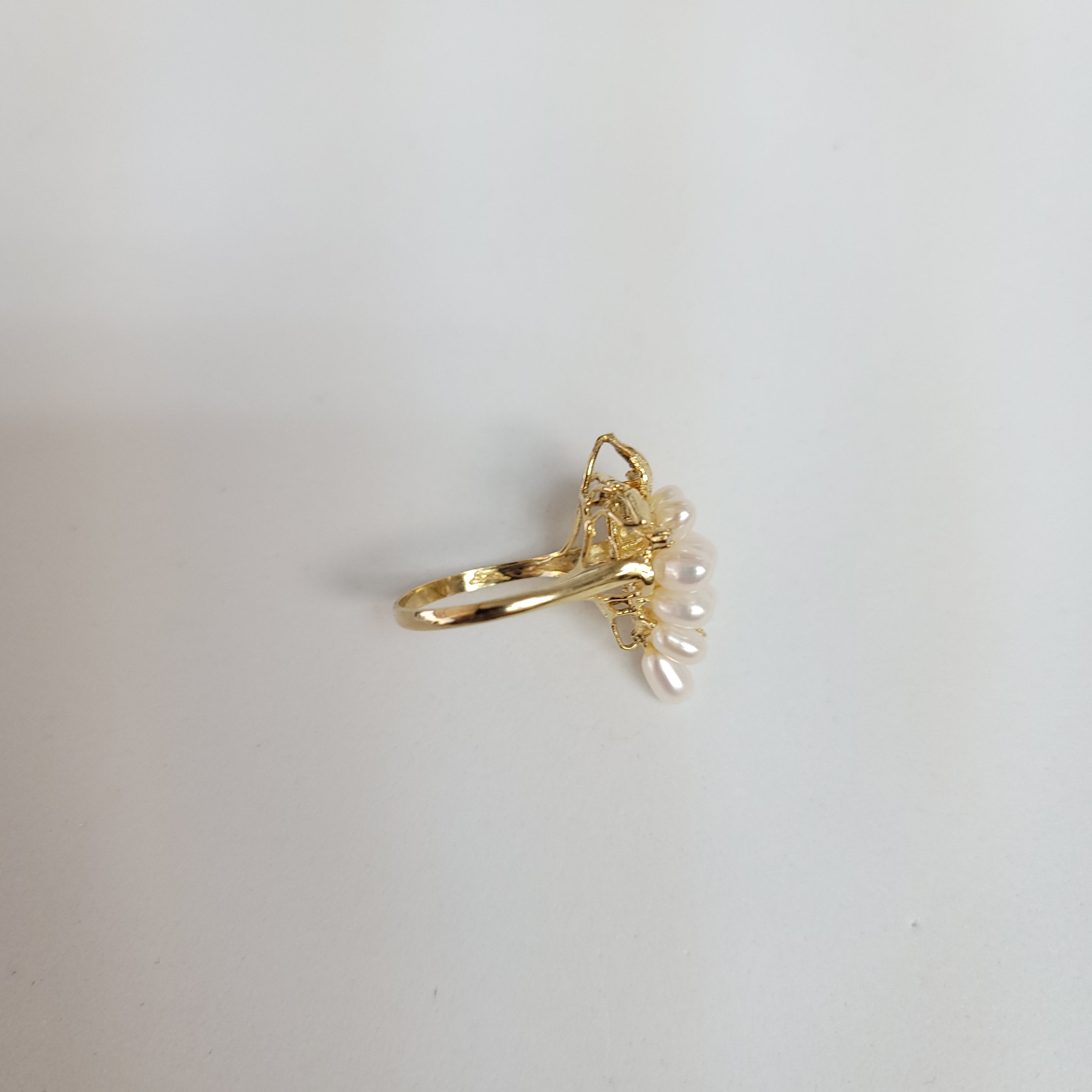 14K Yellow Gold Freshwater Pearl Grape Cluster Cocktail Ring with Small Diamonds - Elegant Jewelry for Evening Parties, Weddings & Special Occasions