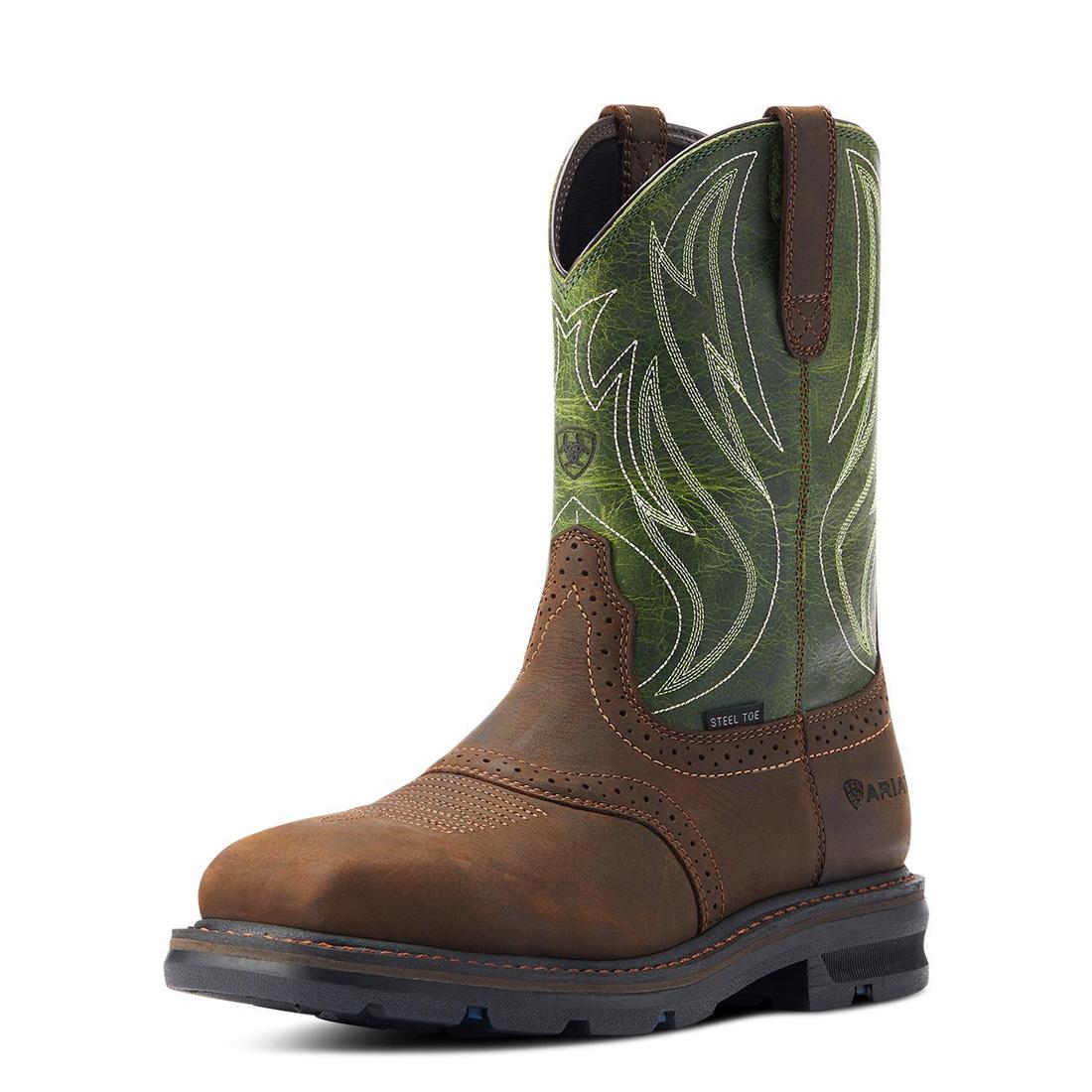 Sierra Shock Shield Steel Toe Work Boots for Men - Dark Brown Safety Shoes for Construction, Warehouse & Outdoor Work