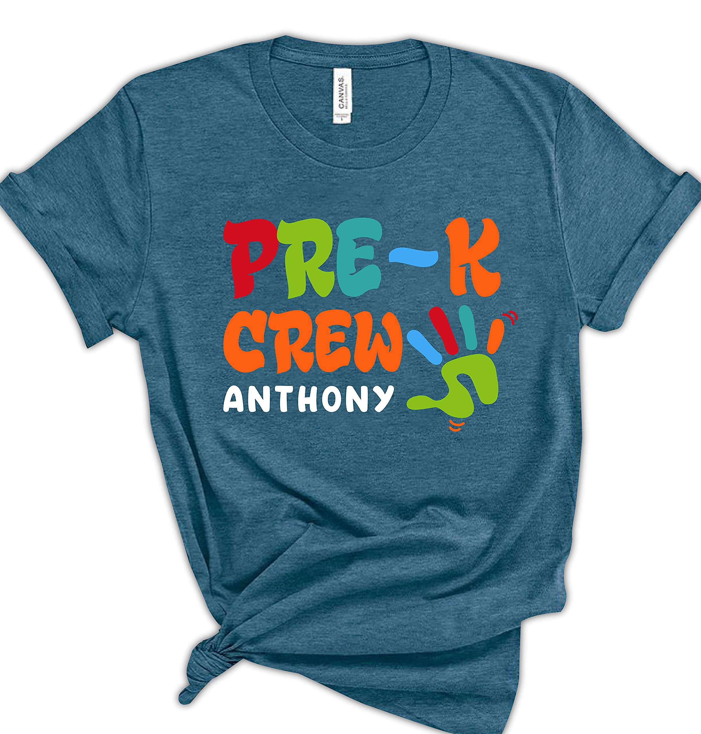 Personalized Pre-K Crew Neck T-Shirts - First Day of School Shirts for Kids & Teachers - Custom Kindergarten Teacher Gifts - Preschool Graphic Tees for Women & Men - Perfect for School Events, Classroom Activities and Teacher Appreciation Gifts