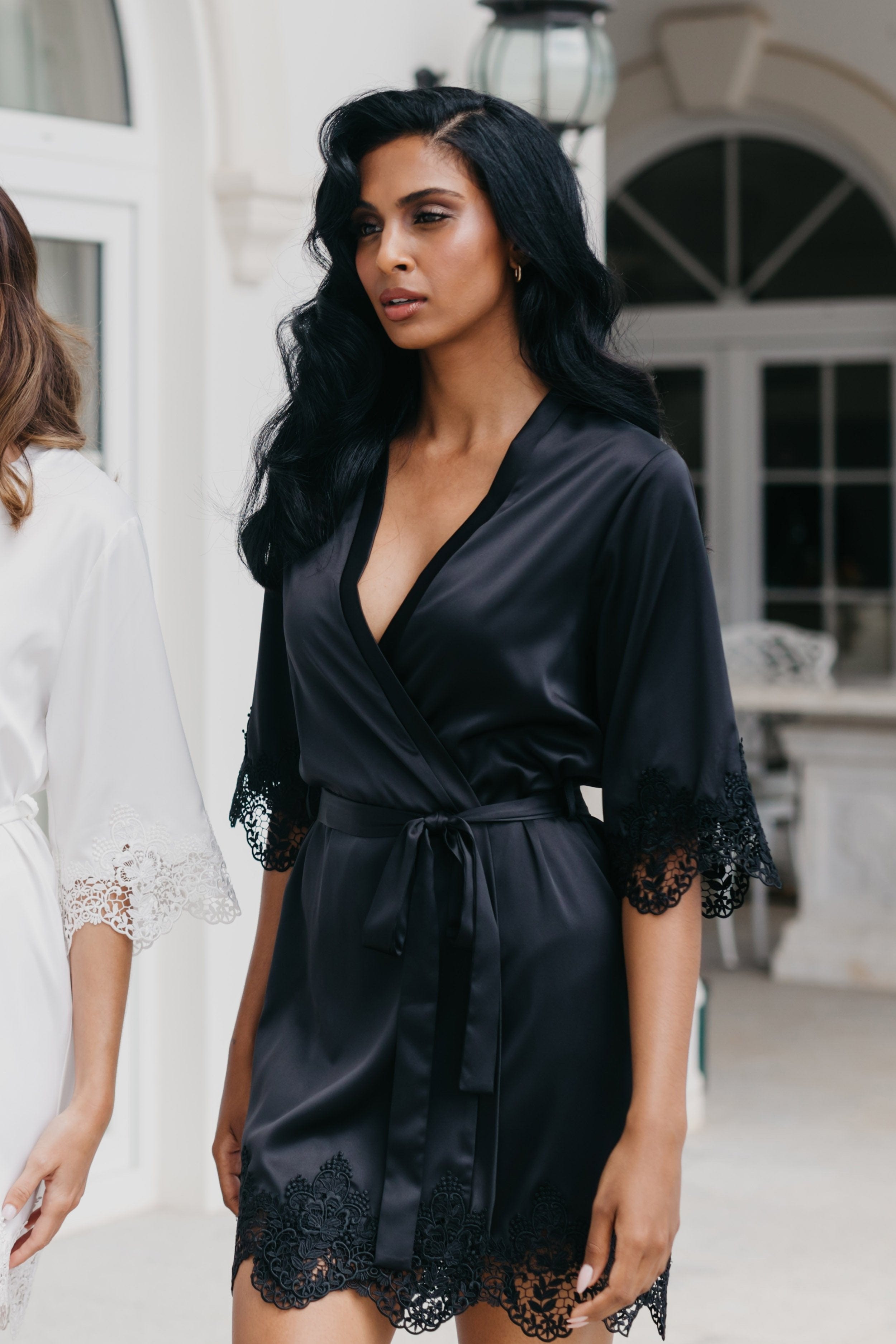 Elegant Chiara Lace Trim Robe - Women's Floral Lace Kimono Bathrobe for Spa, Bridal Shower & Honeymoon - Soft Lightweight Cover Up for Lounge & Beach Wear