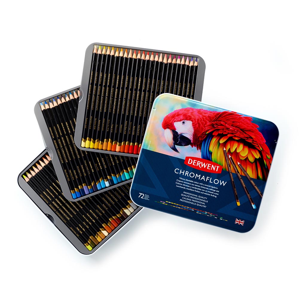 Derwent Chromaflow Colored Pencils Set - 72 Premium Artist Pencils in Metal Tin for Drawing, Sketching & Adult Coloring Books - Vibrant Colors & Smooth Blending