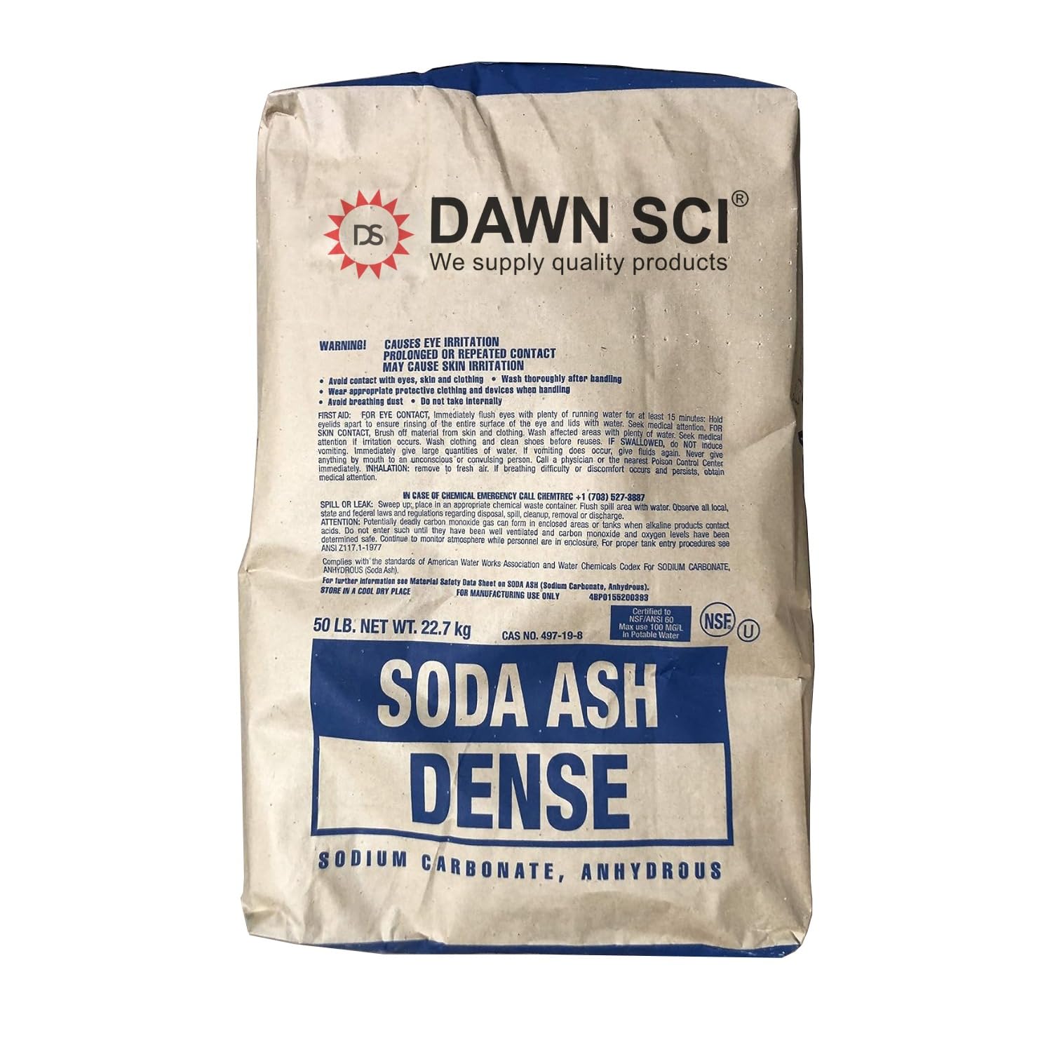 Premium Dense Soda Ash 50 lb Bag - High Purity Sodium Carbonate for Pool pH Balancing, Water Treatment & Glass Manufacturing