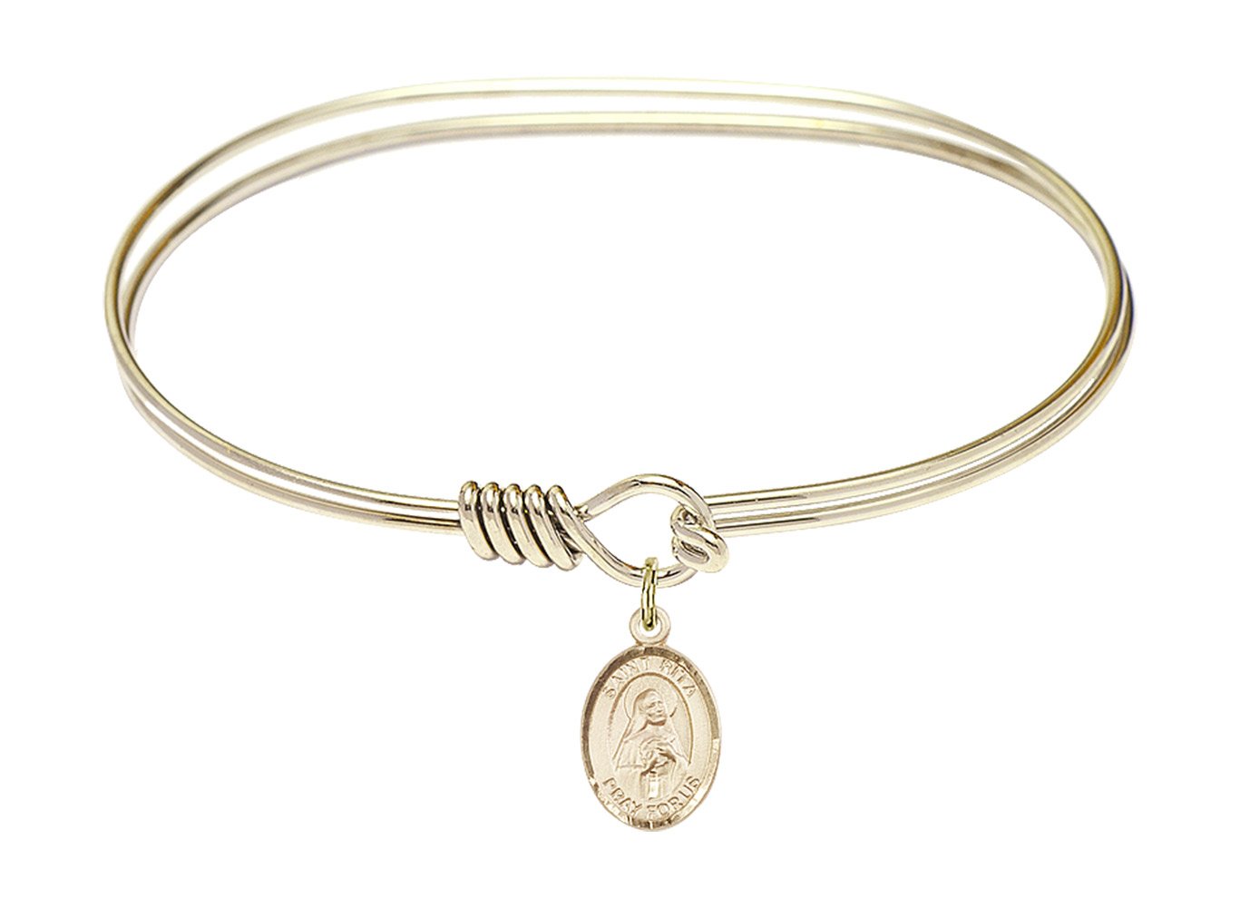 F A Dumont 7 Inch Oval Eye Hook Bangle Bracelet with St. Rita of Cascia Charm - Elegant Religious Jewelry for Women, Perfect for Church, Weddings & Everyday Wear