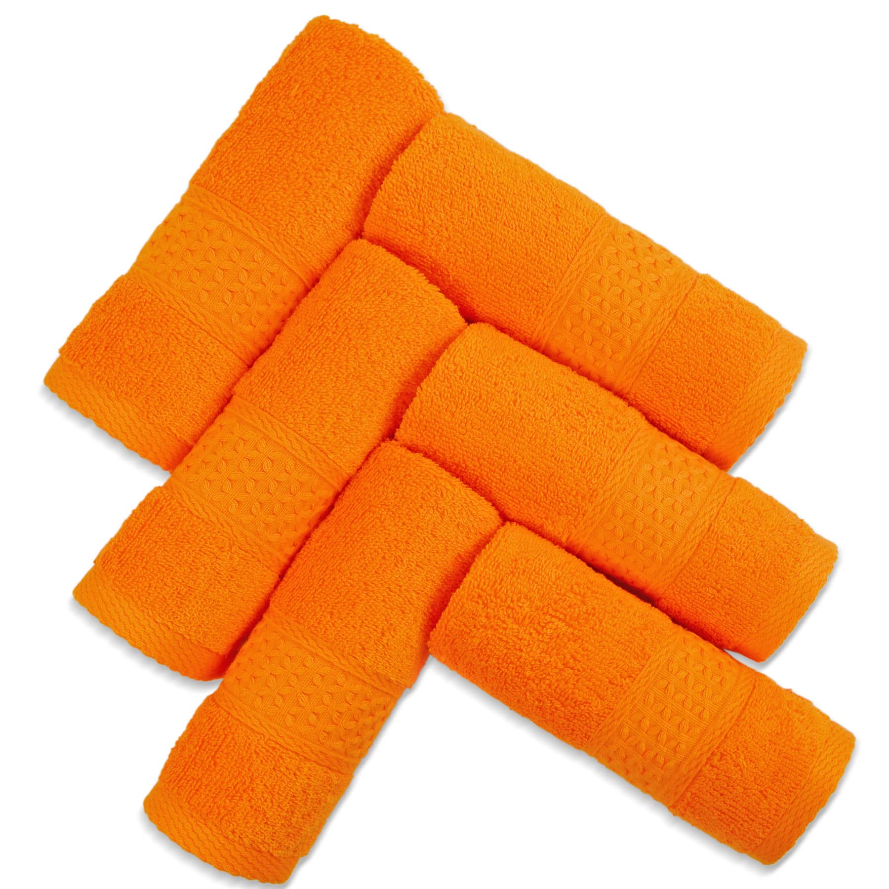 Cleanbear 6-Pack Orange Cotton Washcloths - 13x13 Inch Large, Soft & Highly Absorbent Face Towels for Bathroom, Spa & Daily Skincare Routine