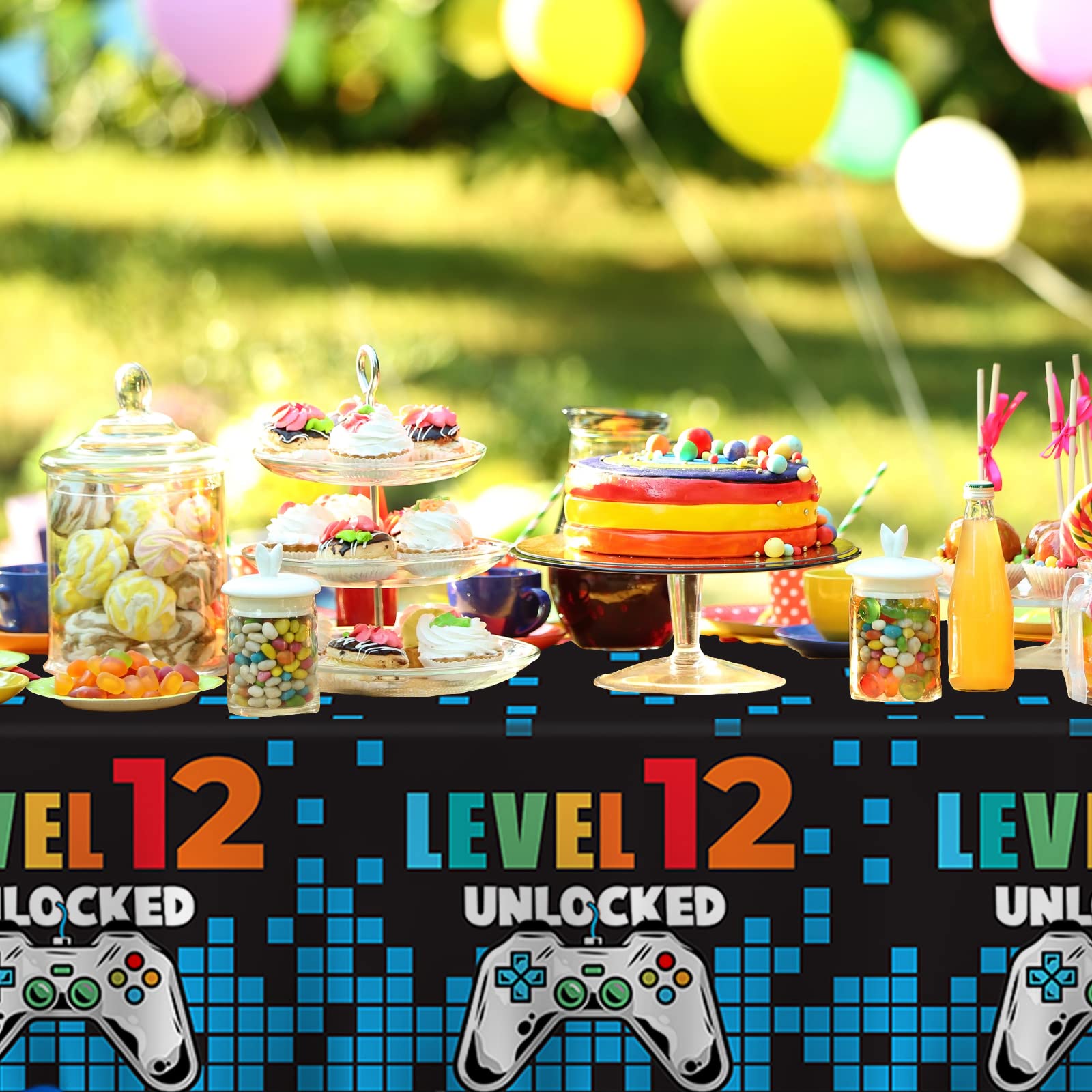 12th Happy Birthday Party Supplies - Video Game Themed Plastic Tablecloth for Kids & Teens - Perfect for Birthday Decorations, Picnics, and Camping