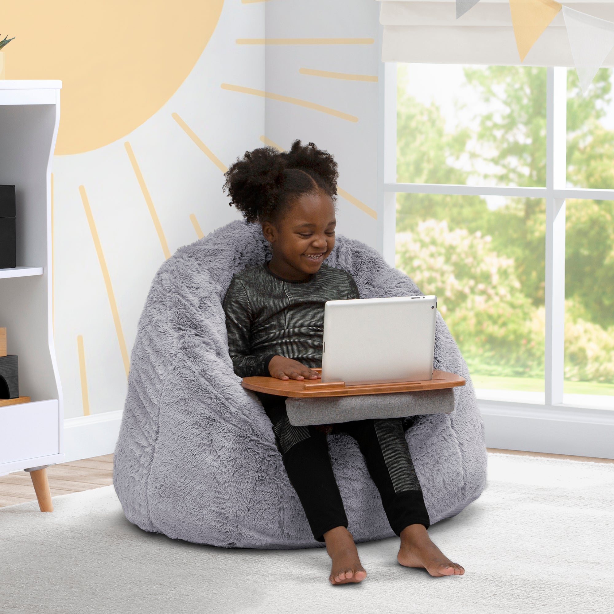 Cozy Fluffy Chair & Bamboo Lap Desk Set for Home Office, Study, or Relaxation - Perfect for Reading, Working, and Lounging