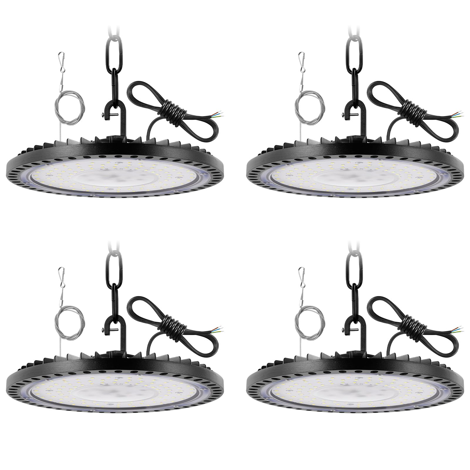 4-Pack 100W 110V UFO High Bay LED Lights - 10,000LM 5000K Daylight, IP66 Waterproof Commercial Lighting for Warehouse, Shop, Garage & Industrial Spaces | Energy-Efficient LED Bay Fixture with No Plug