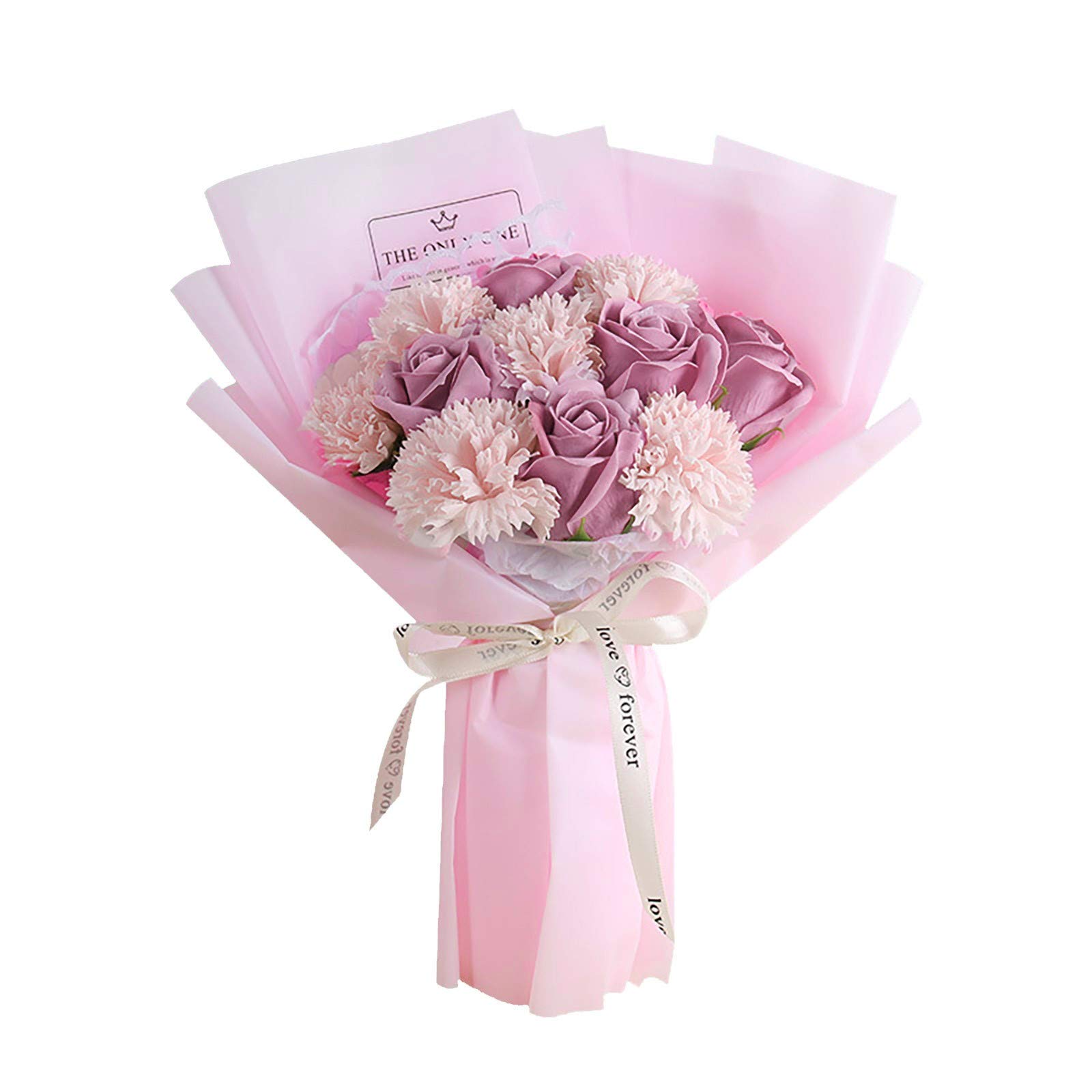Pink Rose Carnation Soap Flower Bouquet - Preserved Gift for Mother's Day, Home Decor, Artificial Flowers in Vase | Perfect for Valentine's Day, Wedding Centerpieces & Romantic Gifts