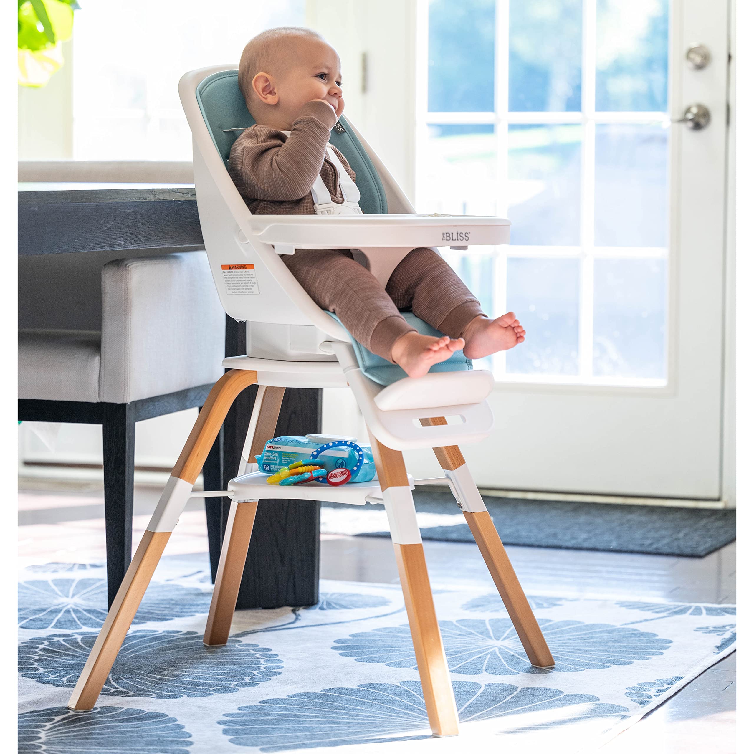 TruBliss Turn-A-Tot 2-in-1 Portable Wooden High Chair for Babies & Toddlers | 360° Swivel Design with Adjustable Footrest | Removable Dishwasher-Safe Feeding Tray | Perfect for Home, Restaurant & Travel Use (Sky Blue)