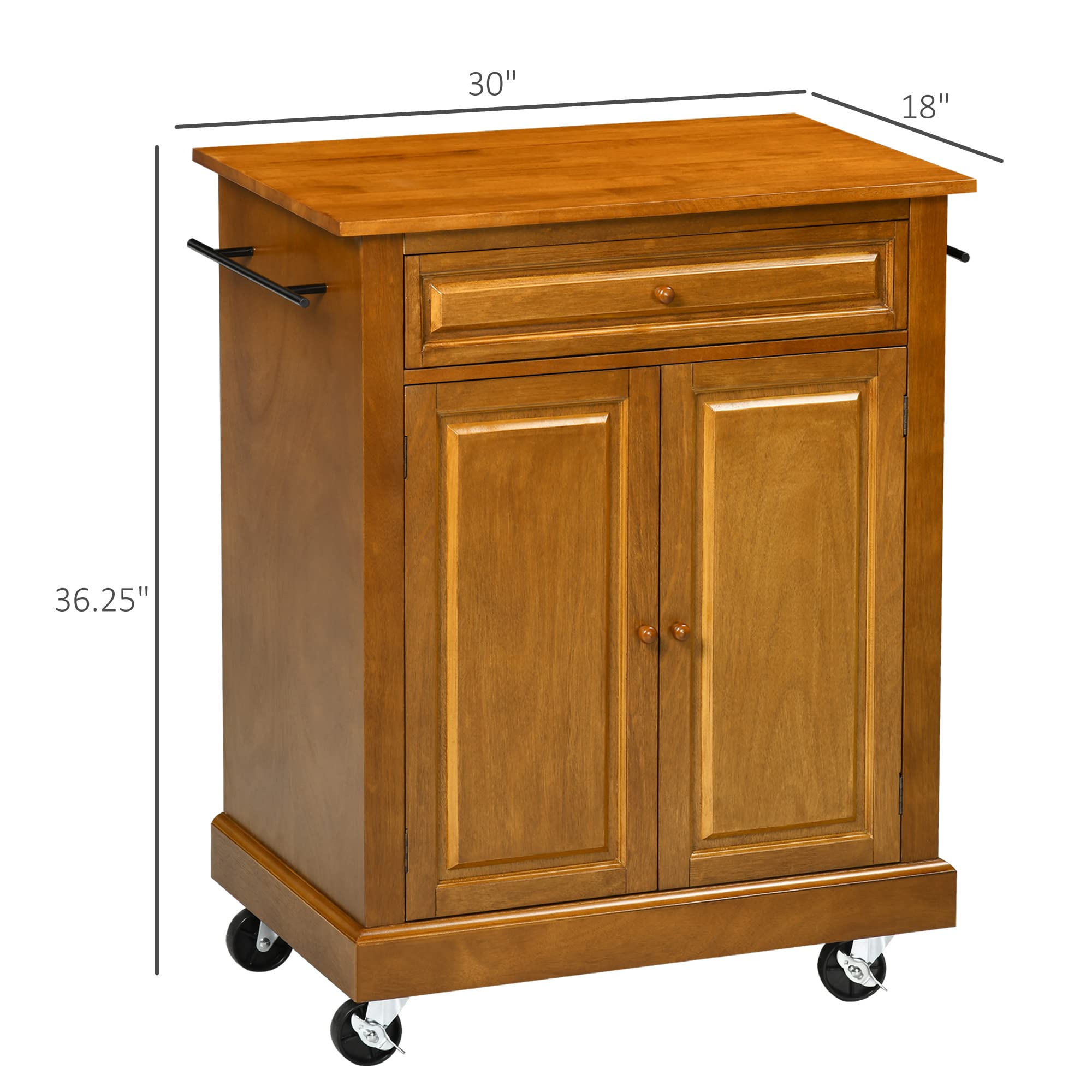 HOMCOM Modern Kitchen Island on Wheels with Drawer & Storage Cabinet | Rolling Kitchen Cart with 2 Towel Racks | Brown Mobile Kitchen Island for Dining Room & Small Spaces | Perfect for Meal Prep, Entertaining & Extra Counter Space