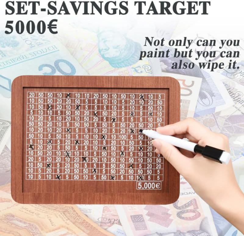 Wooden Cash Vault Savings Box with Money Target & Numbered Slots (10,000) - Perfect for Piggy Bank Alternative, Budgeting Tool, and Financial Goal Tracking