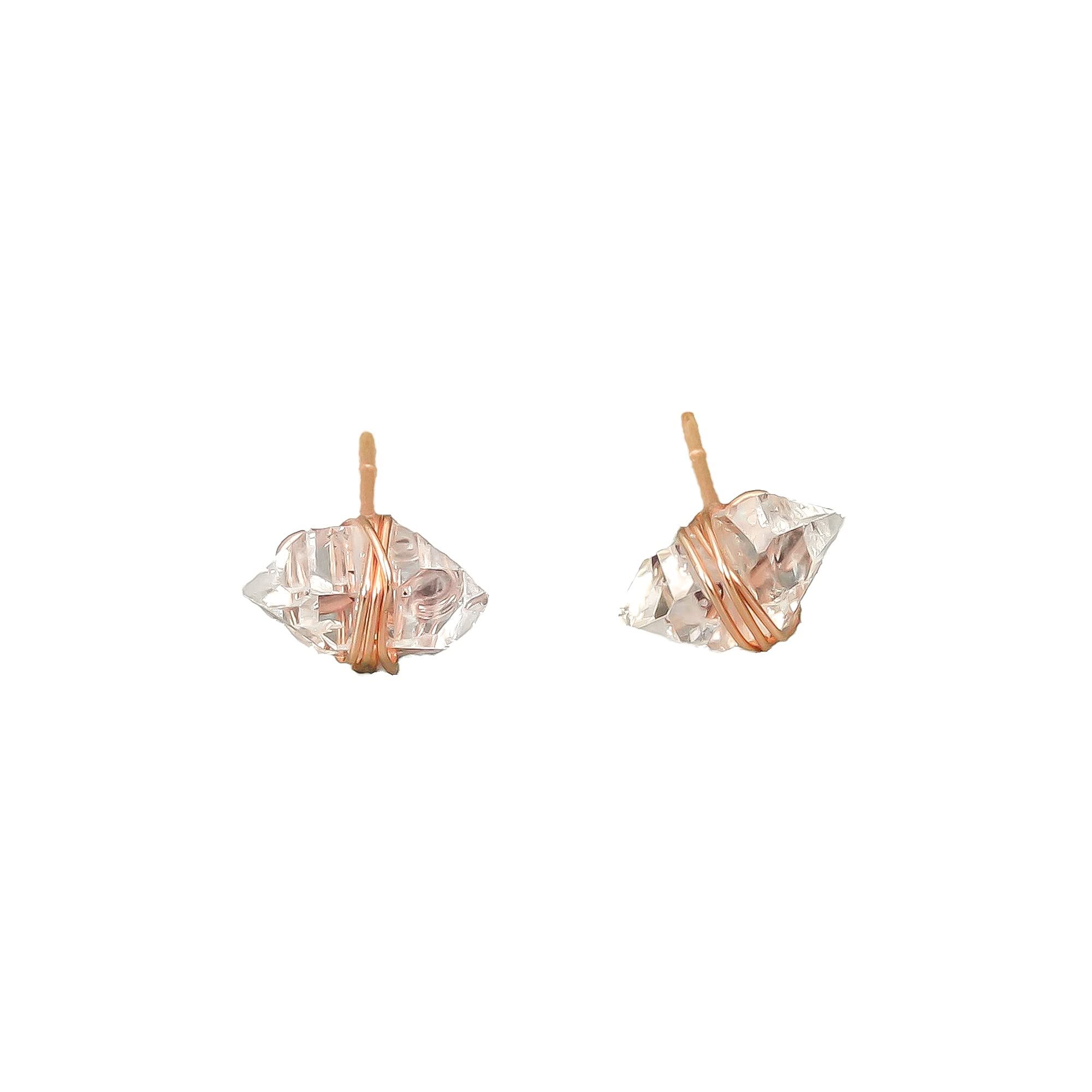 14K Rose Gold Filled Herkimer Diamond Stud Earrings for Women - Lotus Stone Jewelry | Elegant Everyday Wear, Gift for Her, Wedding & Special Occasion Jewelry