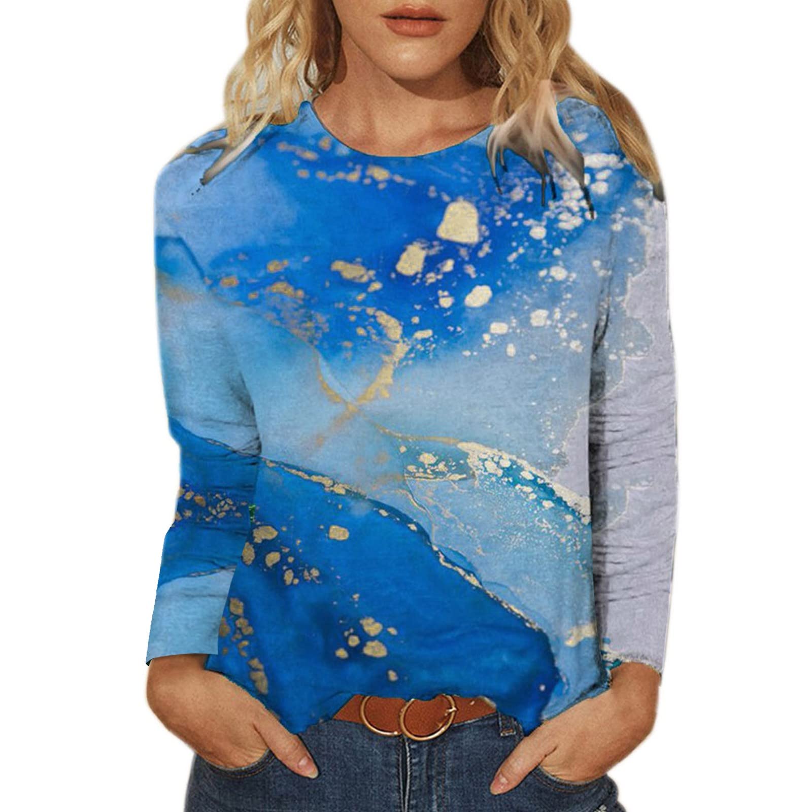 Plus Size Women's Casual Long Sleeve Loose Fit Tunic Top - 2022 Fashion Round Neck Tee Shirt for Work, Travel & Everyday Wear