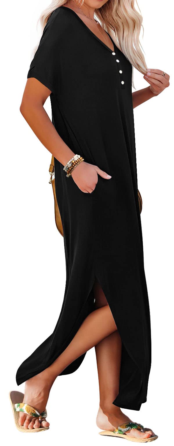 GRECERELLE Women's Summer Casual Long Sleeveless Maxi Dress with Double Slit - Perfect for Beach Vacation, Party & Date Night Outfits