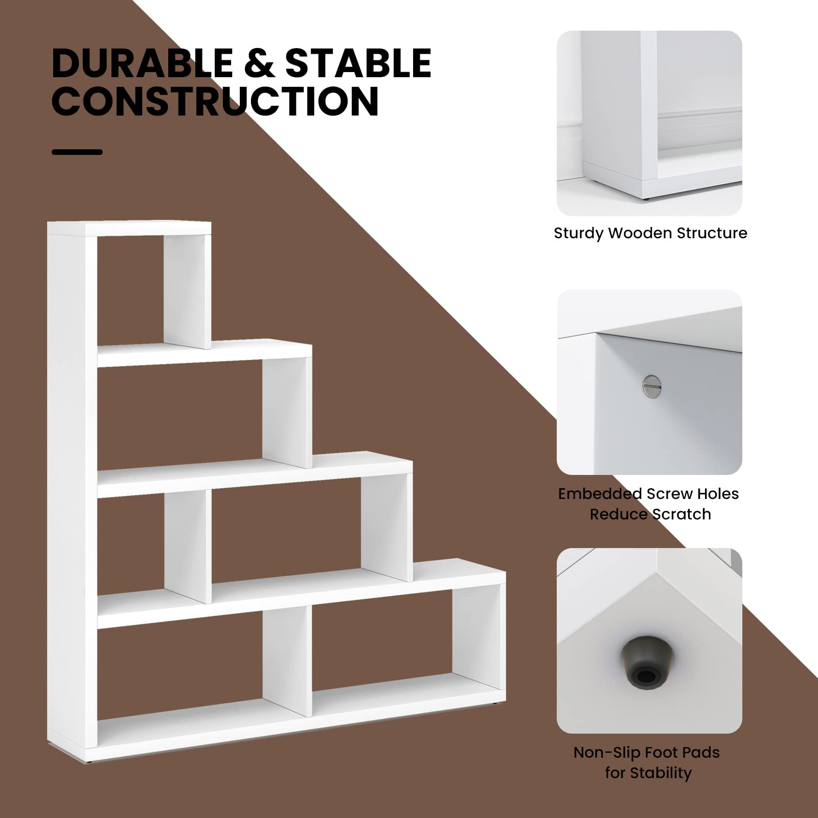 Tangkula 6-Cube Bookshelf - Freestanding L-Shaped Ladder Corner Bookcase, Wooden Storage Display Shelf for Living Room, Home Office, Bedroom - 61 x 11.5 x 64 Inches (White) - Perfect for Organizing Books, Decor & Small Items in Compact Spaces