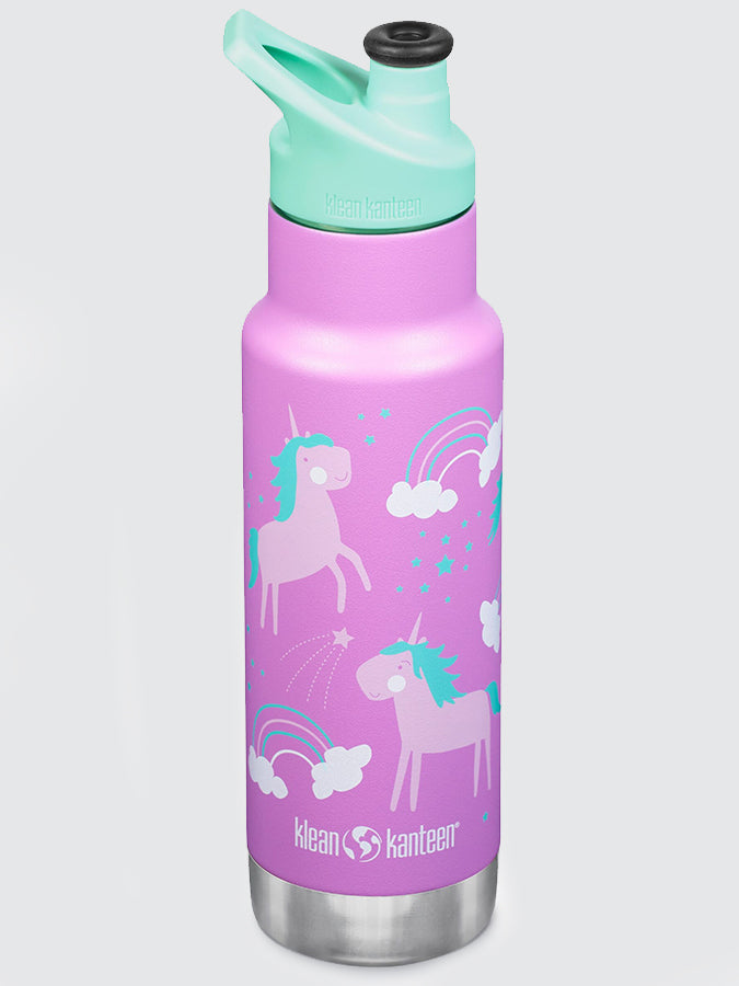 Klean Kanteen Insulated Kids Water Bottle 12oz (355ml) with Classic Sport Cap - Leak Proof Stainless Steel Bottle for School, Sports & Outdoor Activities