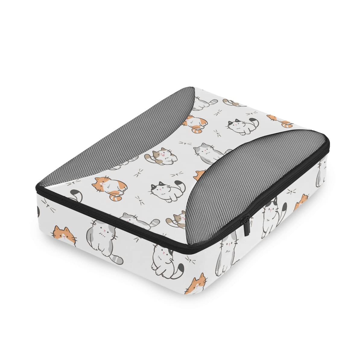 **MNSRUU Packing Cubes Set - 4 PCS Cartoon Cat Compression Travel Organizer Bags for Suitcases & Luggage | Perfect for Business Trips, Vacations & Weekend Getaways**
