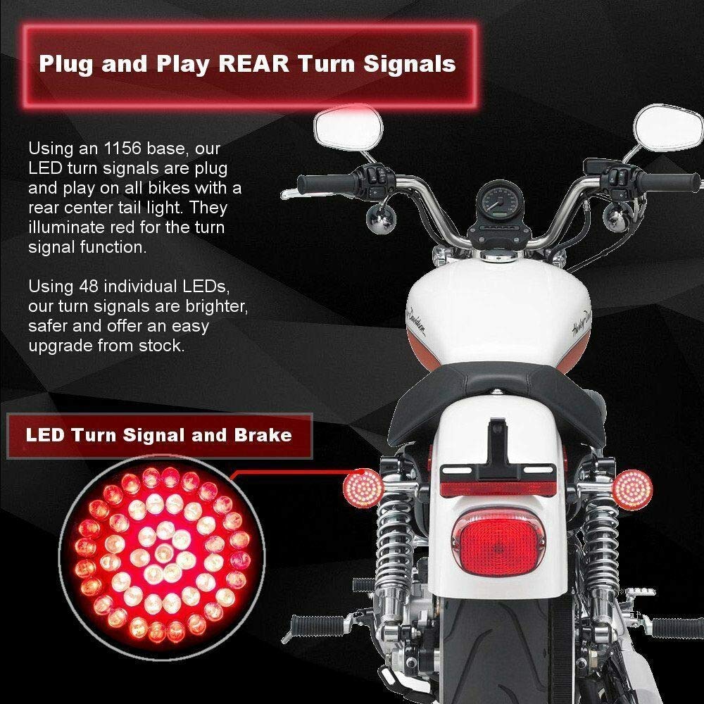 Eagle Lights 2 Inch LED Turn Signal Kit for Harley Davidson Motorcycles - Front 1157 & Rear Red 1156 Bulbs with Clear Lenses - Perfect for Custom Bike Upgrades and Night Riding Safety