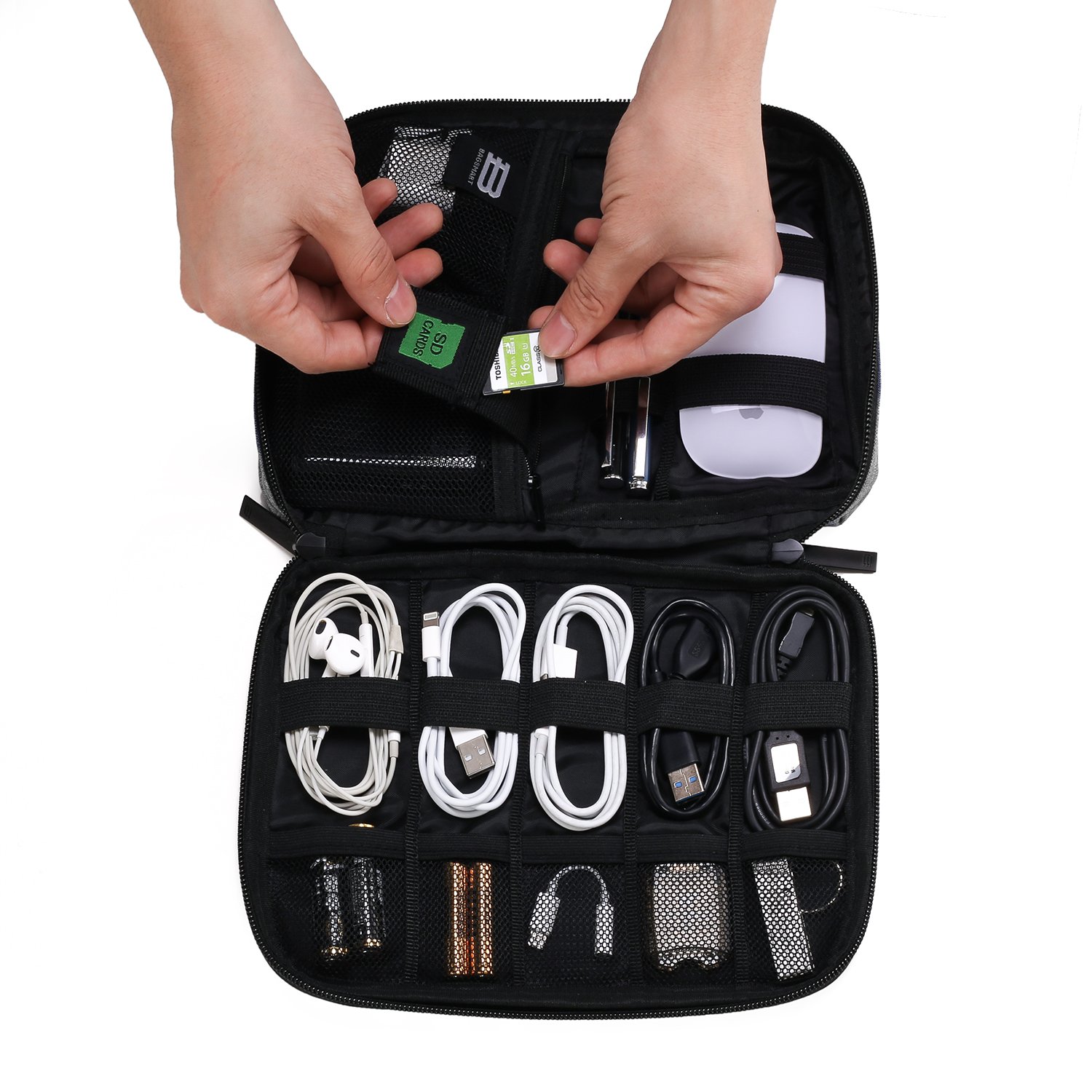 BAGSMART Travel Electronics Organizer Case - Compact Cord & Cable Organizer Bag for Phone, Charger, SD Cards - Perfect Travel Accessories for Men & Women (Grey) | Ideal for Business Trips, Vacations & Daily Commute