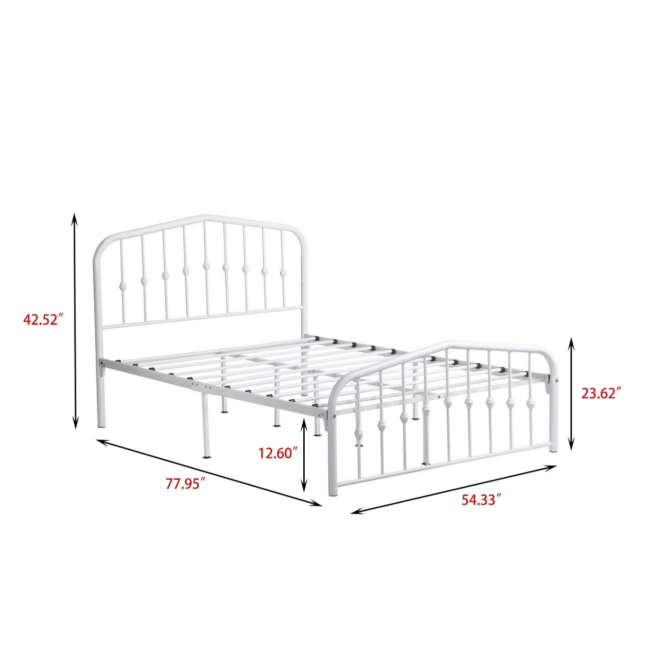 Full Metal Bed Frame Platform with Headboard & Footboard - Modern Design, No Box Spring Needed, Sturdy Steel Slat Support - White - Perfect for Master Bedroom, Guest Room & Dormitory