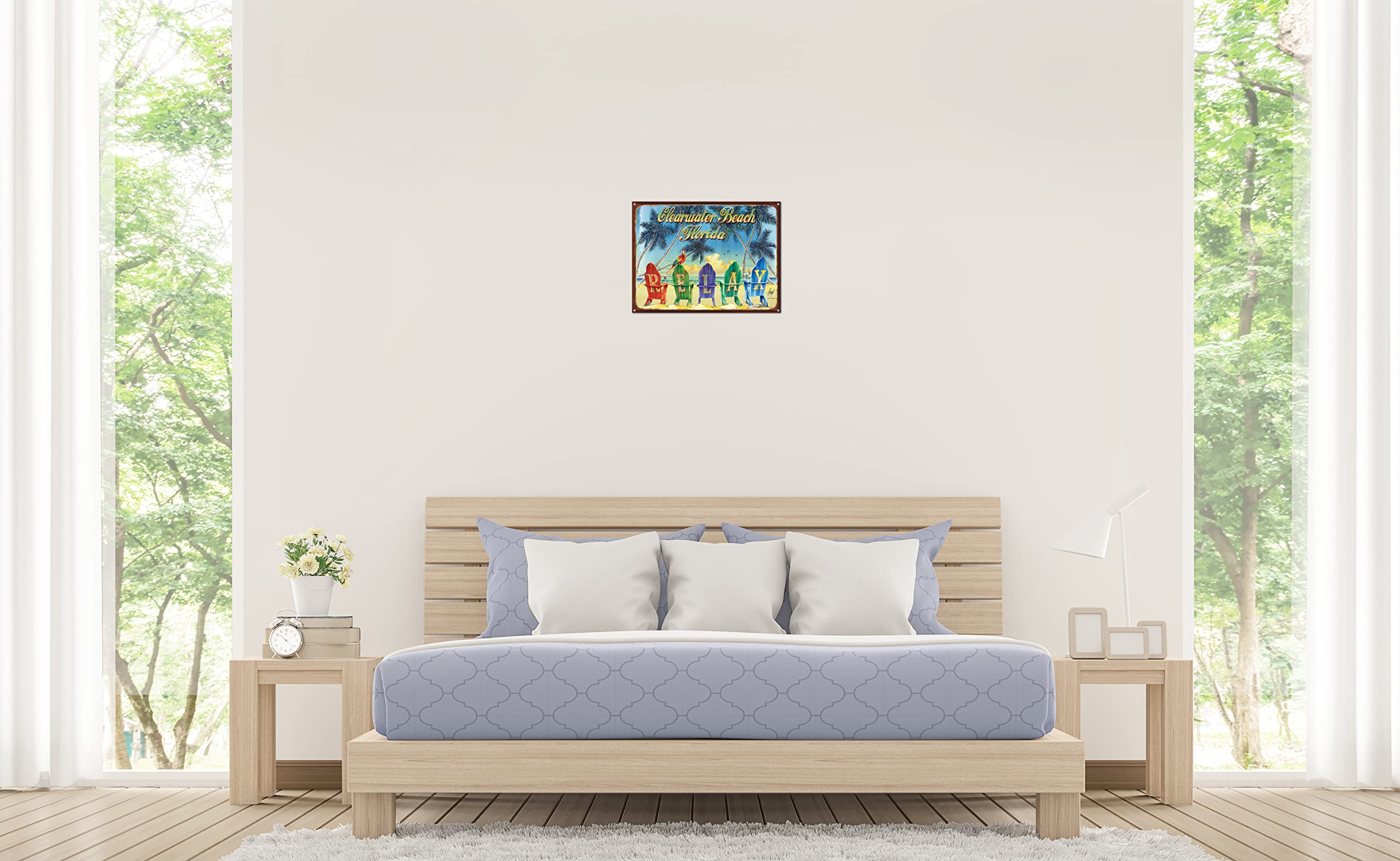 Rustic Metal Art Print - Clearwater Beach Florida Relax Chairs Illustration by Artist Jim Mazzotta 8.5