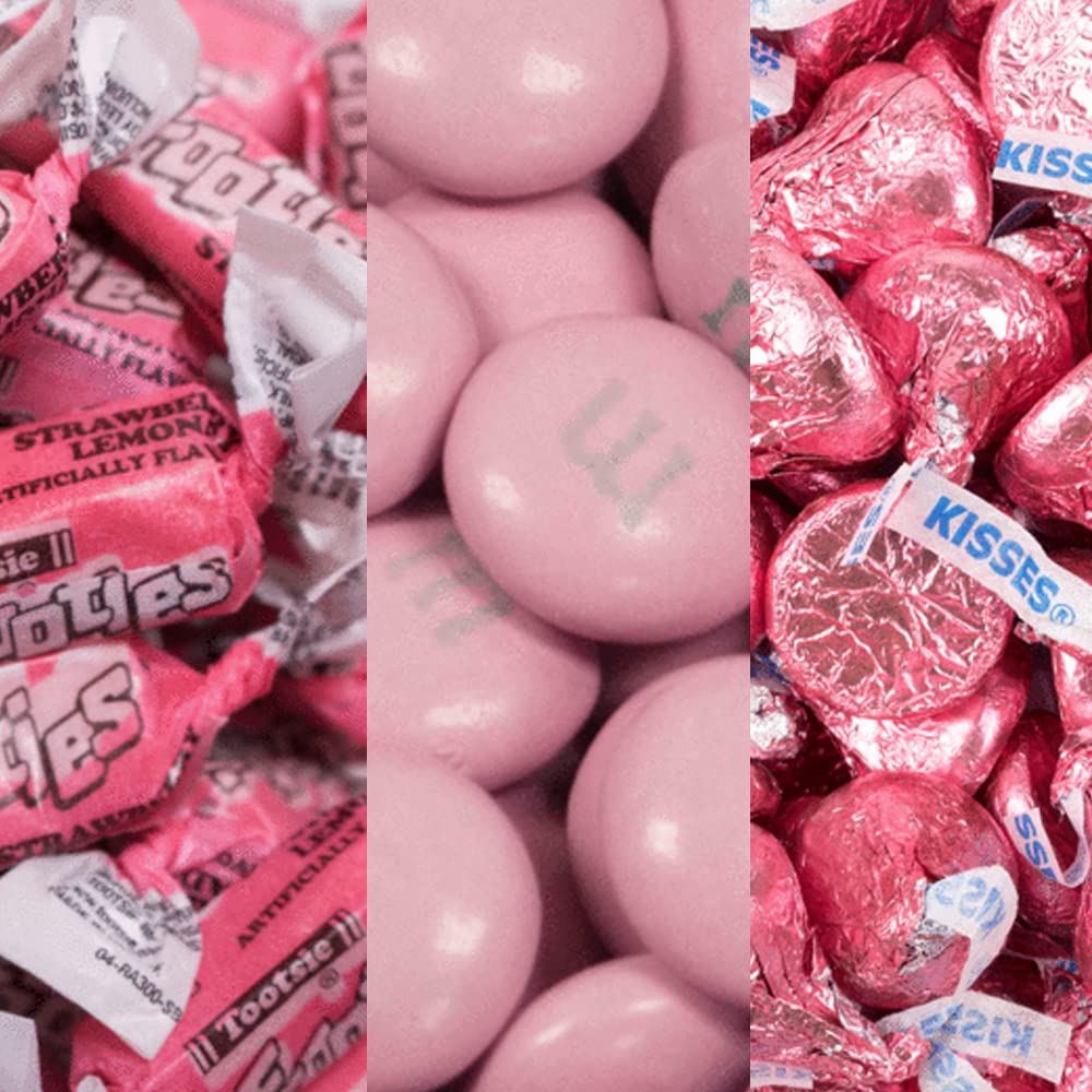 Pink Candy Favorites 3 lbs Bulk Pack - Hershey's Kisses, M&M's Milk Chocolate & Frooties Candy Mix - Perfect for Birthday Parties, Baby Showers & Office Treats