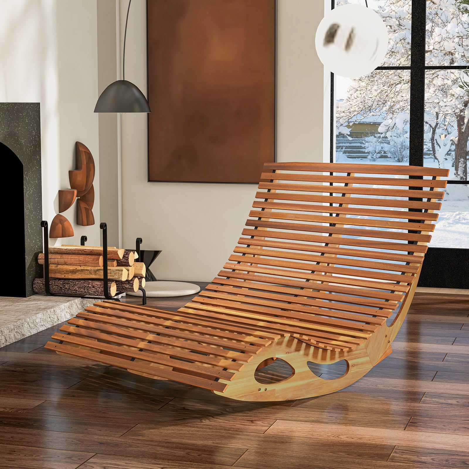 Premium Acacia Wood Double Chaise Lounge - Outdoor Rocking Loveseat with High Back & Slatted Seat, 440 lbs Capacity - Perfect for Patio, Poolside, Garden & Backyard Relaxation