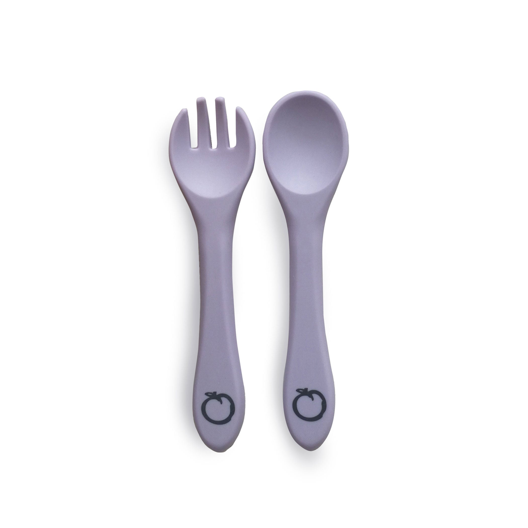 Plum Silicone Fork and Spoon Set - 2 Piece BPA-Free Baby Feeding Utensils for Toddlers - Soft Lilac Color - Perfect for Home, Travel, and Daycare Use