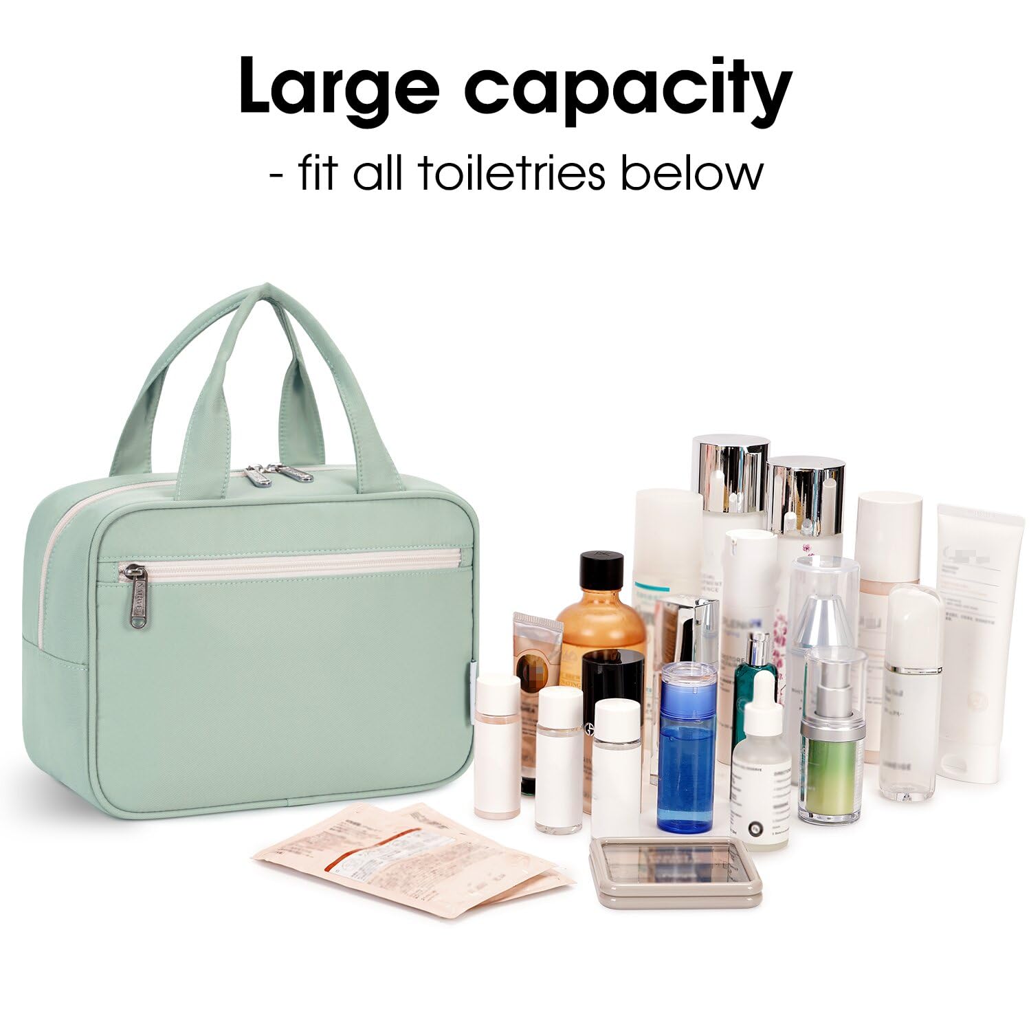 Narwey Large Toiletry Bag for Women - Waterproof Makeup Organizer, Travel Cosmetic Bag with Multiple Pockets for Toiletries & Essentials (Mint Green) - Perfect for Travel, Gym, Camping & Daily Use
