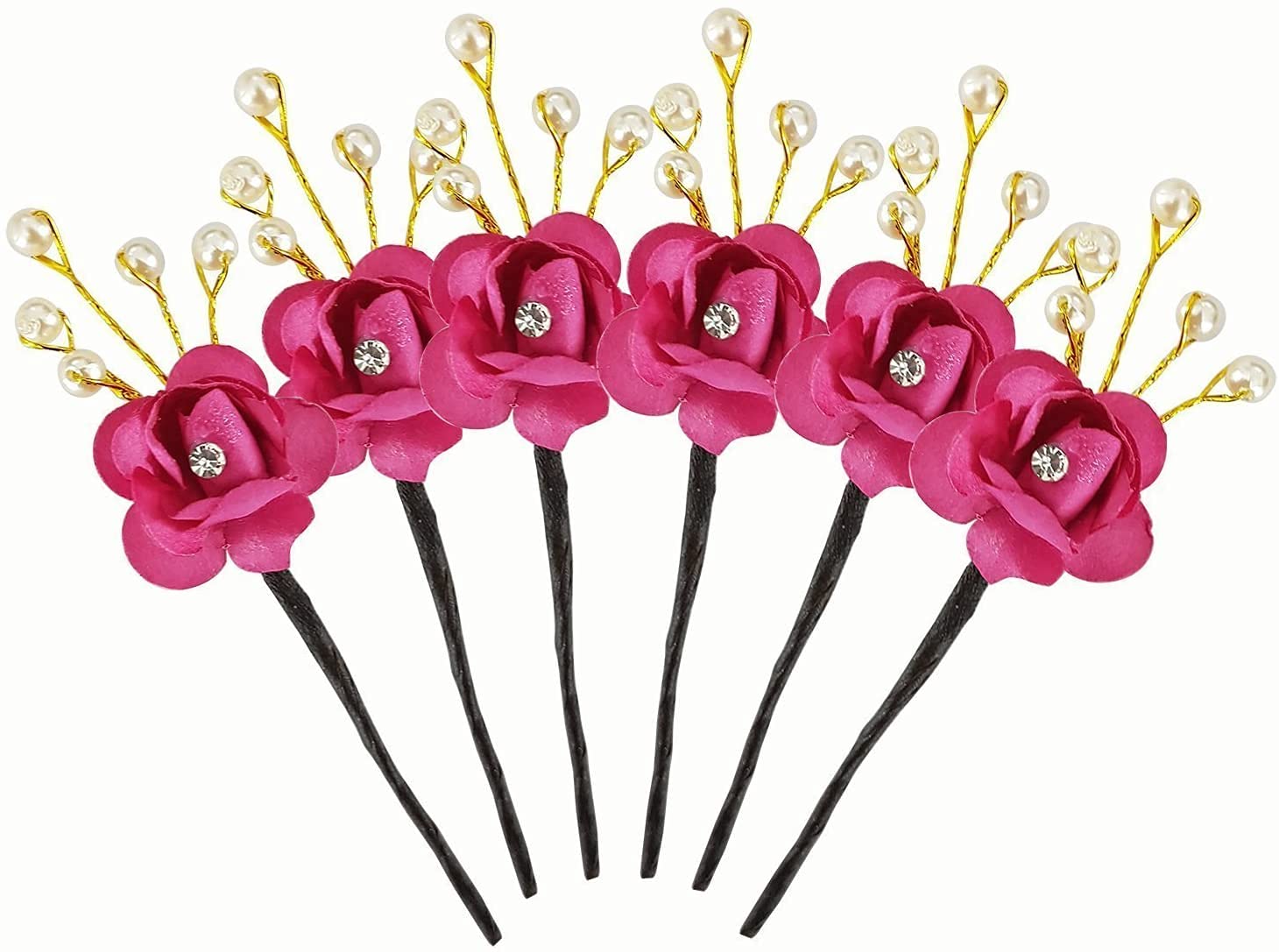 Baal Bridal Hair Pins for Juda and Braids for Girls - 6-Piece Set in Magenta | Perfect for Weddings, Prom, and Special Occasions