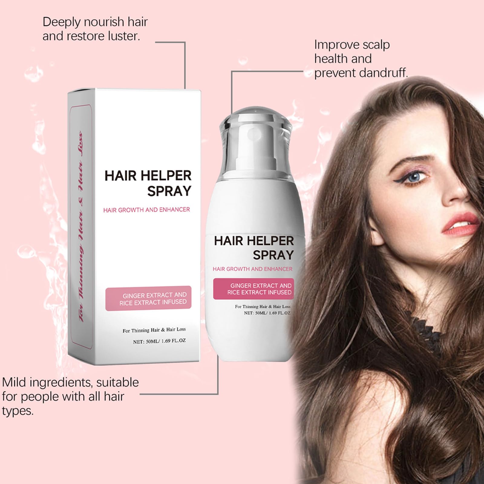 2Pcs Hair Growth Spray for Thinning Hair - Natural Rice Water Hair Treatment for Men & Women (50ml) | Promotes Healthy Hair Growth, Strengthens Follicles | Perfect for Daily Hair Care Routine & Scalp Nourishment