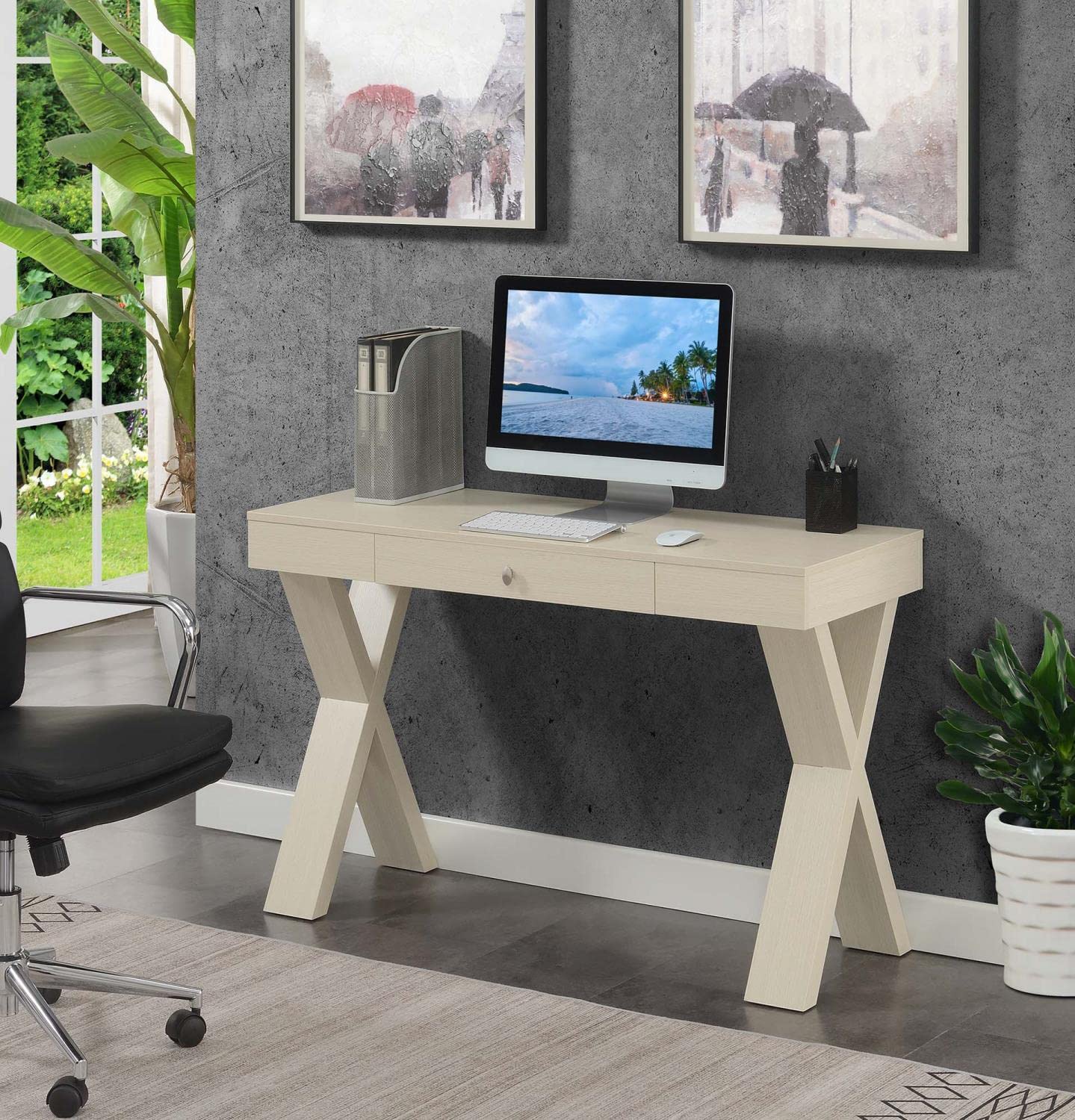 Convenience Concepts Newport 1-Drawer Writing Desk in Ivory - Perfect for Home Office, Study Room & Small Spaces