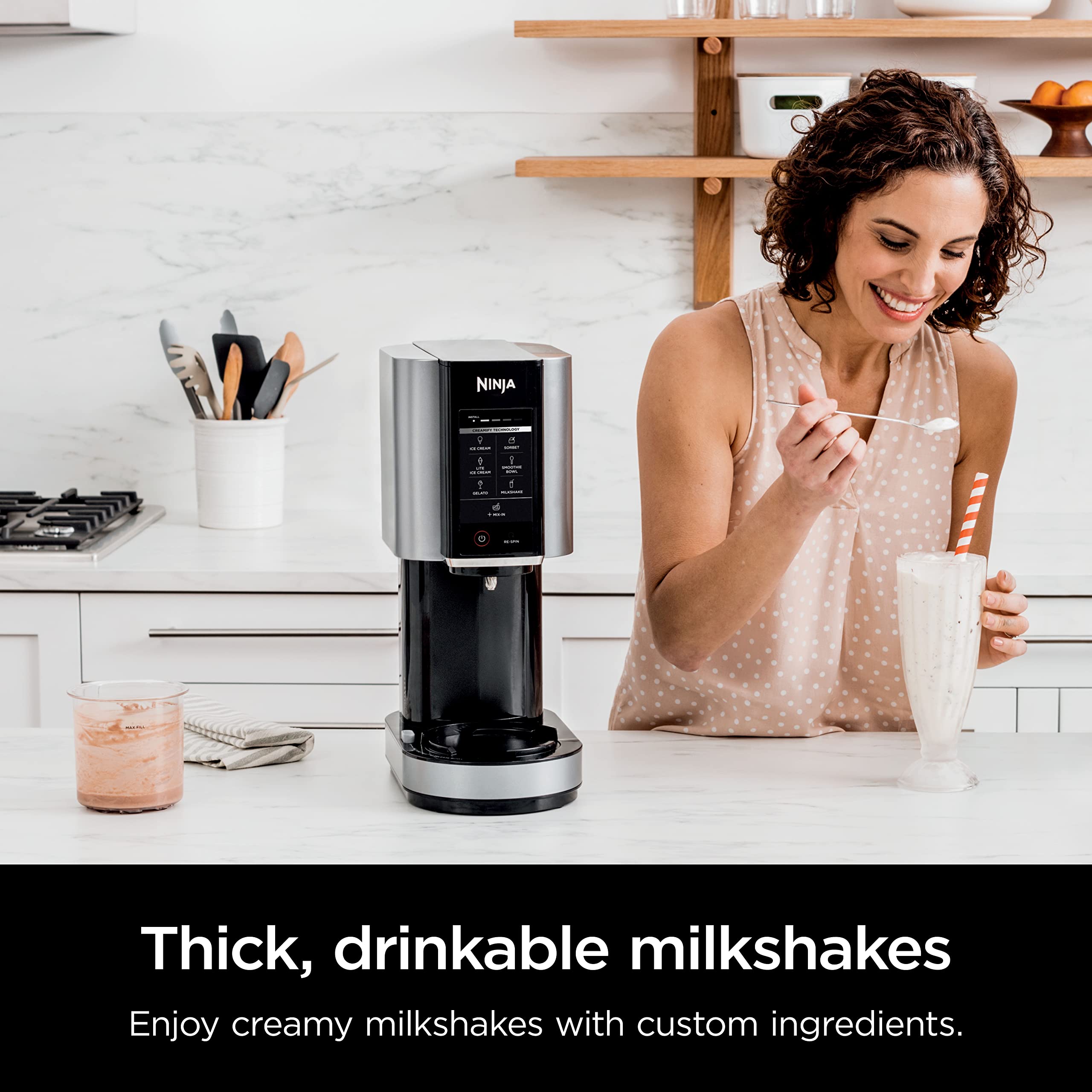 Ninja NC301 CREAMi Ice Cream Maker - 7 One-Touch Programs for Gelato, Sorbet, Milkshakes, Smoothie Bowls & More with 2 Pint Containers & Lids | Compact Frozen Dessert Machine for Home, Kitchen, Parties & Kids | Silver