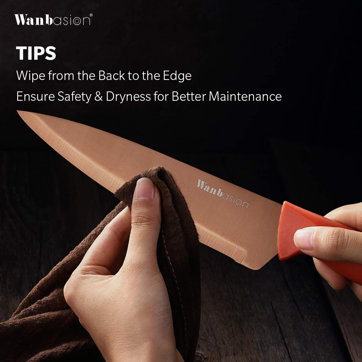 Wanbasion Professional Orange Chef Knife Set - 6-Piece Stainless Steel Kitchen Knives with Blade Covers | Dishwasher Safe | Ideal for Home Cooking, Restaurant Use & Culinary Gifts
