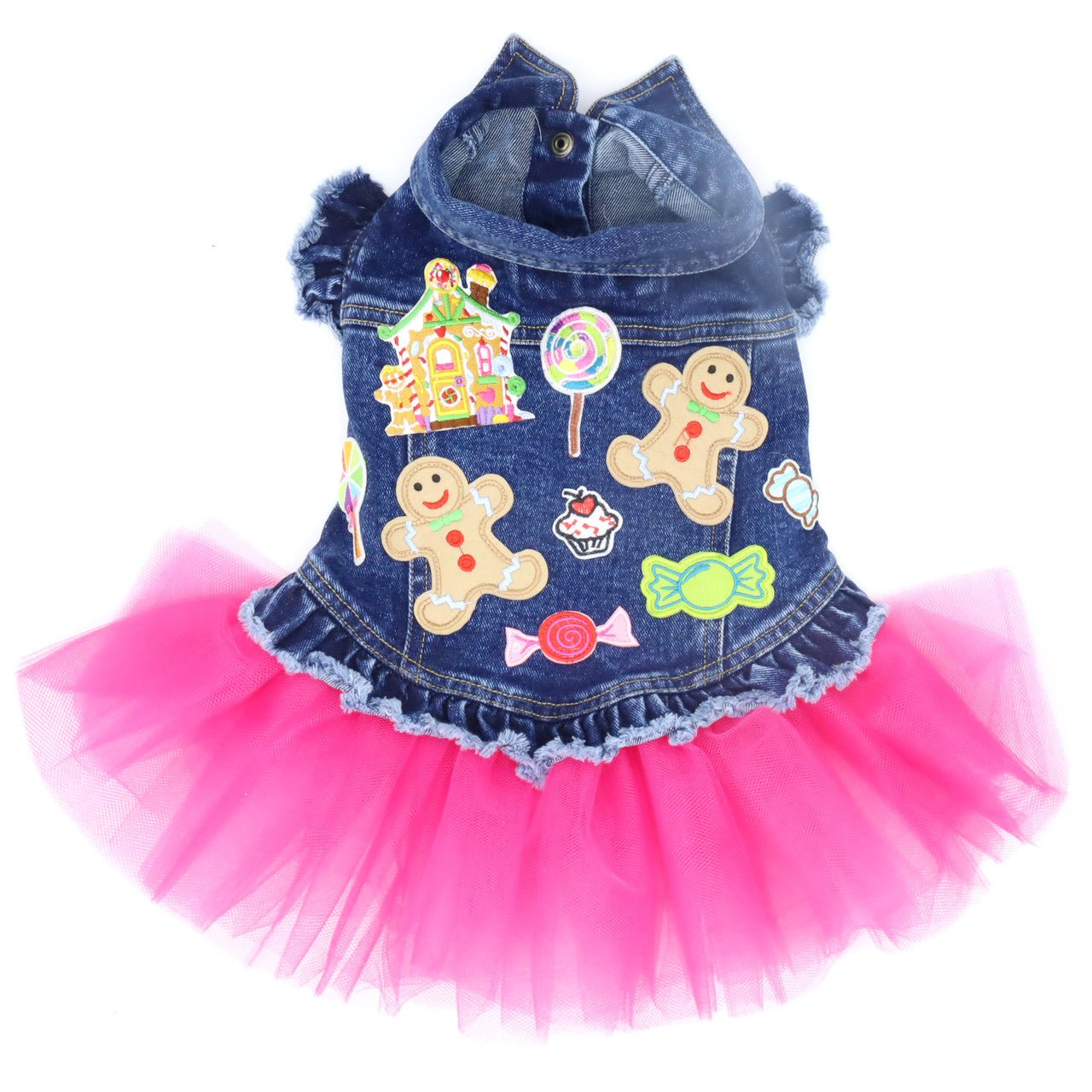 Christmas Gingerbread Denim Dog Jacket with Tutu - Festive Holiday Pet Costume for Small & Medium Dogs - Perfect for Christmas Parties & Photo Shoots