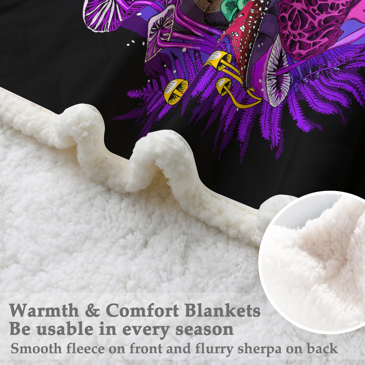 Soft Plush Mushroom Skull Throw Blanket 50x60 Inches - Gothic Sherpa Fleece Blanket for Couch, Sofa & Bed - Cozy Fluffy Blanket for Halloween, Christmas Gifts & Home Decor