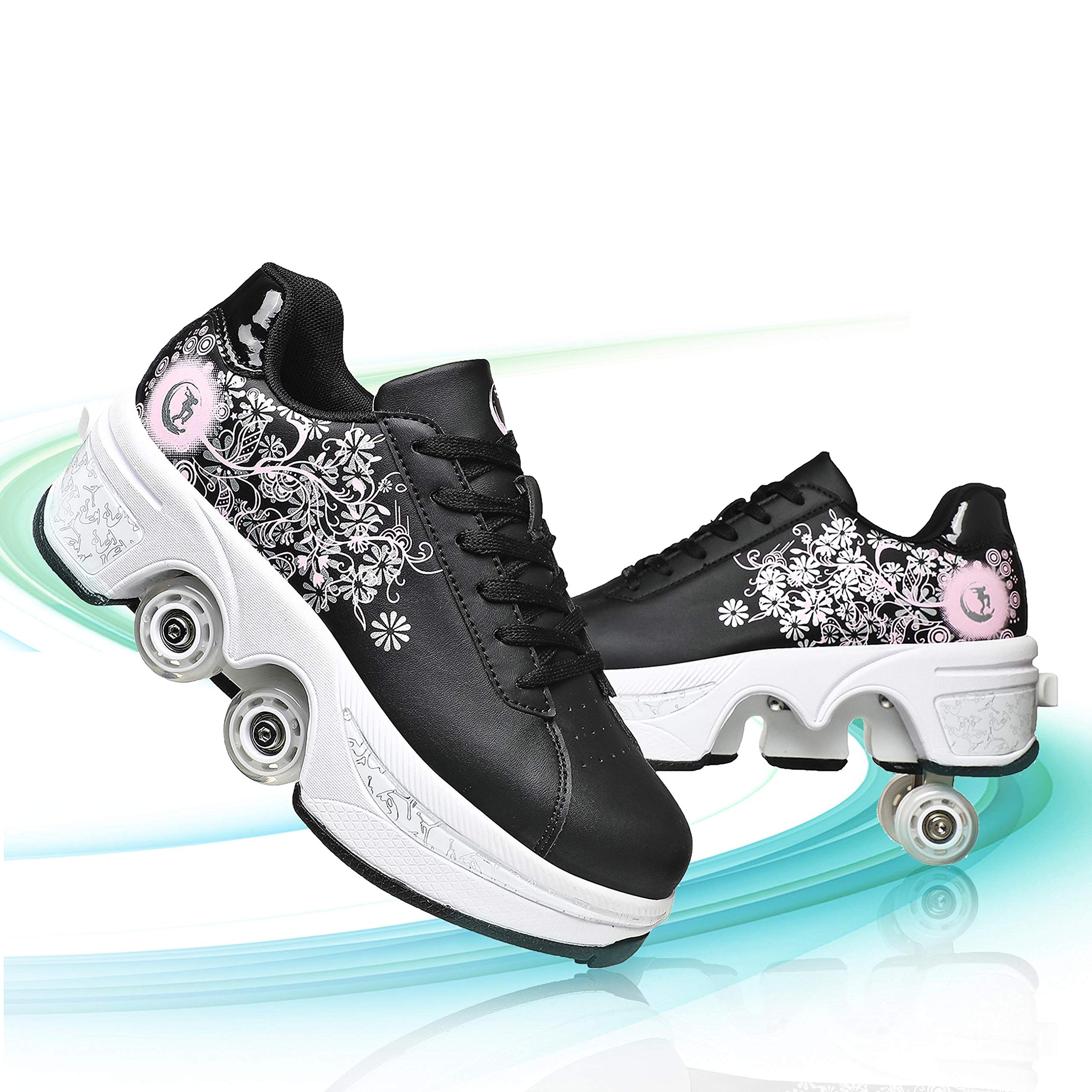 2-in-1 Adjustable Roller Skates for Kids & Adults - Multifunctional Deformable Shoes for Boys, Girls & Women - Perfect for Outdoor Sports, Travel & Casual Wear