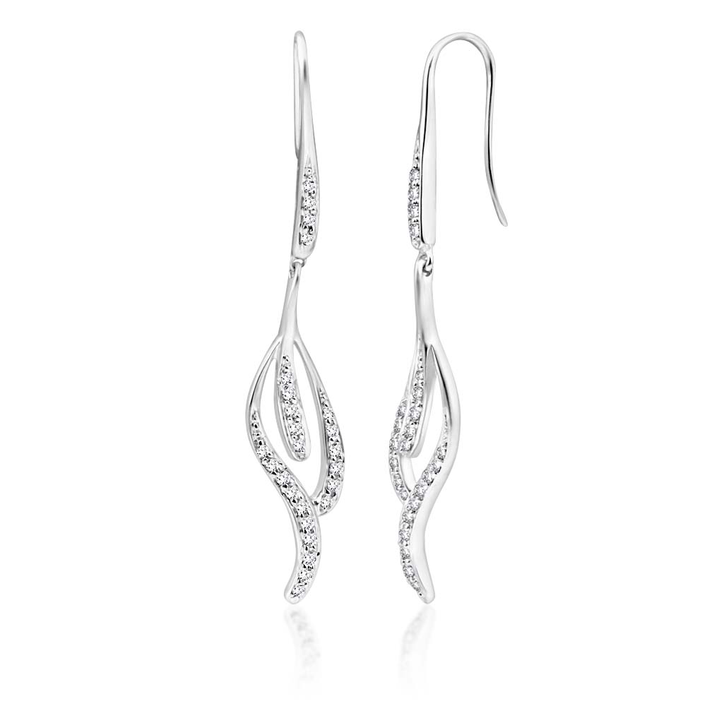 9ct White Gold Diamond Drop Flutter Earrings for Women - Elegant Dangle Earrings for Wedding, Party & Special Occasions