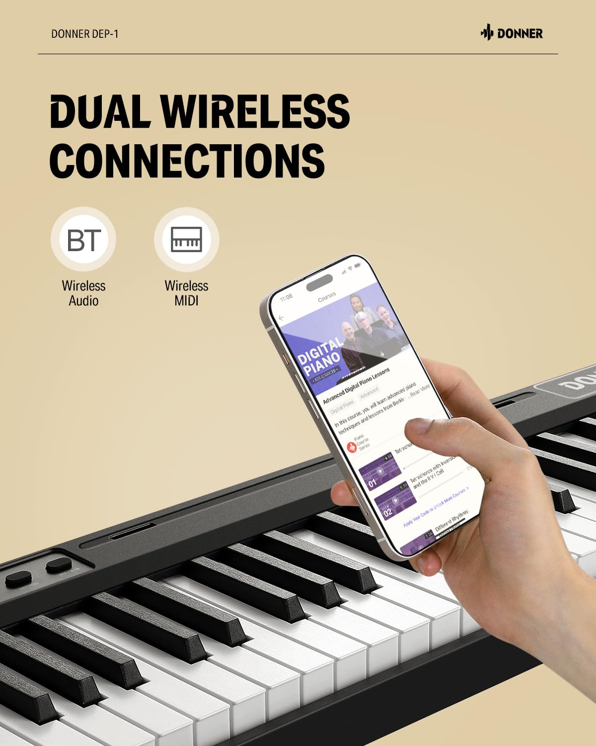 Donner DEP-1 88-Key Weighted Digital Piano for Beginners - Full-Size Portable Electric Keyboard with Velocity-Sensitive Keys, Stand, Sustain Pedal, Carrying Case & Stickers - Perfect for Home Practice, Music Lessons & Live Performances