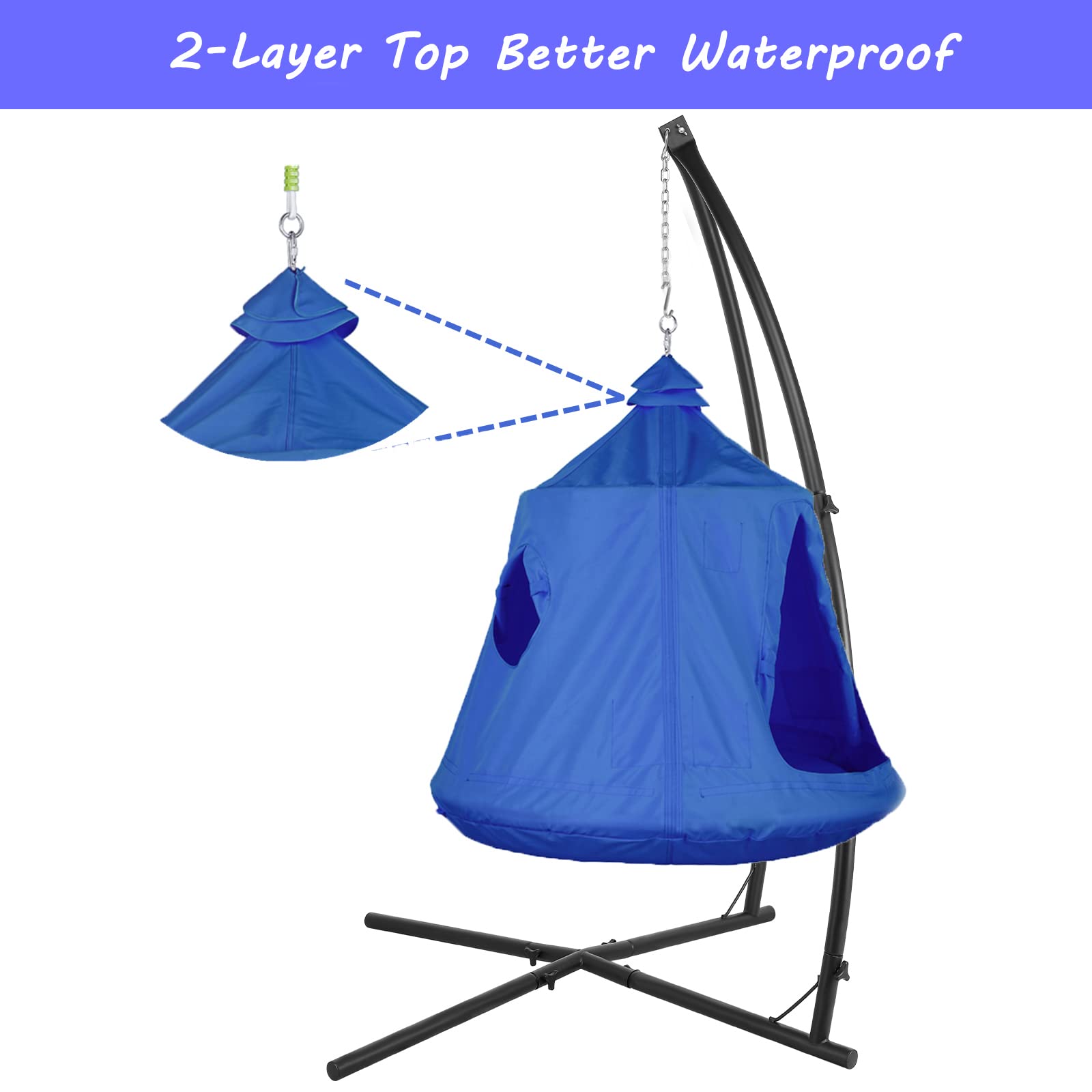 **AthLike X-Shaped Hanging Tree Tent with Swing Chair & Hammock - Indoor/Outdoor Canopy with Steel Frame, Adjustable Stand for Patio, Garden, Balcony, Bedroom - 330lb Weight Capacity (Blue) - Perfect for Relaxation, Reading & Outdoor Lounging**