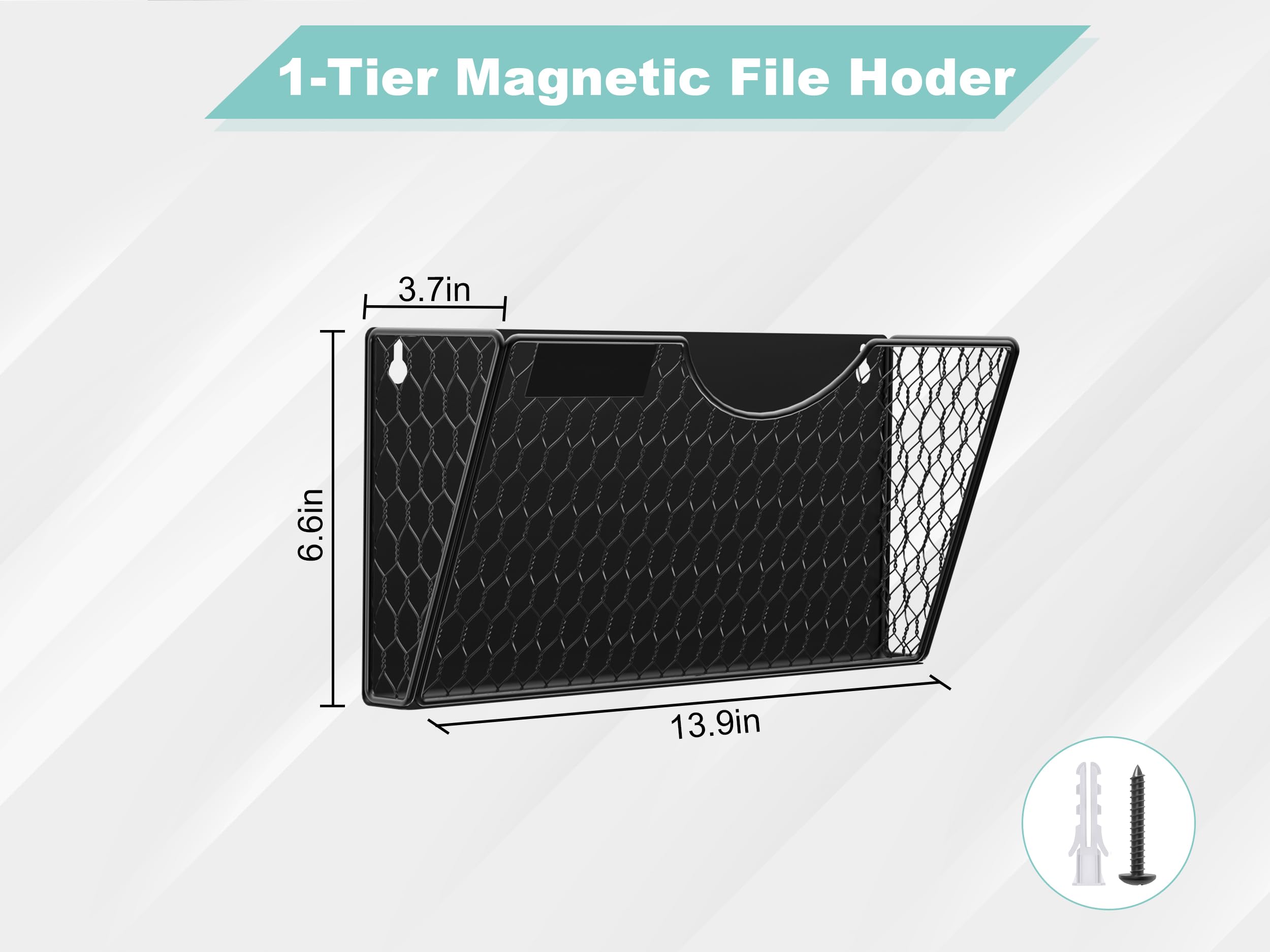 1-Tier Magnetic File Holder for File Cabinets, Refrigerator & Whiteboard - Black Magnetic Folder & Paper Organizer (2 Pack) - Perfect for Office, Home & Classroom Organization