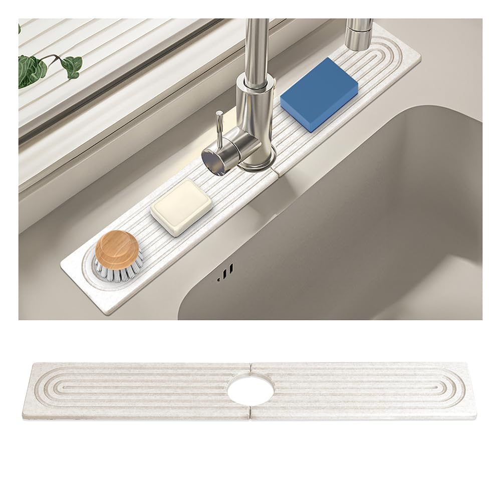 Premium Diatomite Sink Tray - Super Absorbent Fast Drying Stone Mat for Kitchen & Bathroom (23.6x3.9 Inch, White) | Prevents Moisture & Splashes - Perfect for Countertops Under Faucets