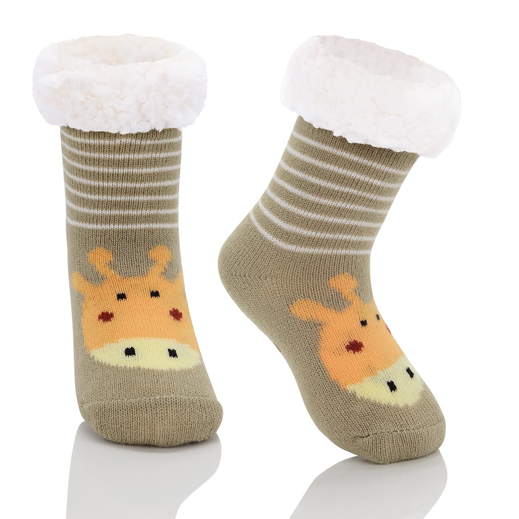 Durio Kids Slipper Socks for Girls & Boys - Thick Cozy Fuzzy Animal Socks with Anti-Slip Grips - Warm Winter & Christmas Slippers for Indoor Play, Home Comfort & Holiday Gifts