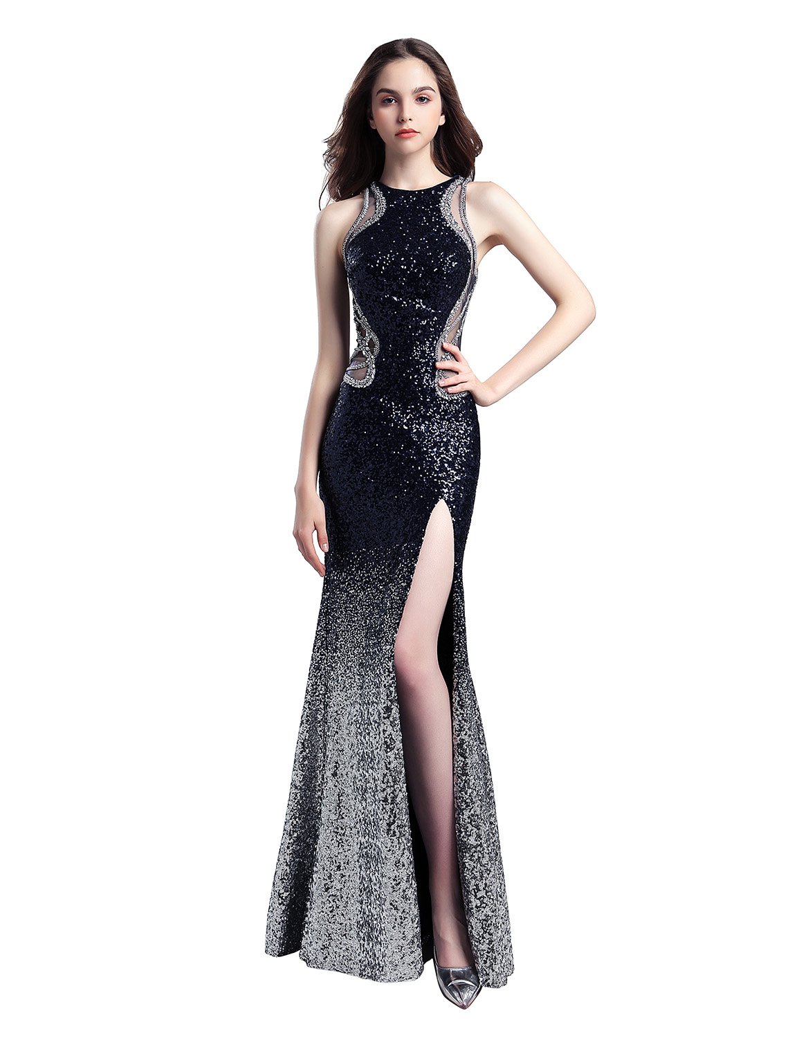 Elegant Women's Evening Dresses with Side Slit & Gradient Sequins - KS056 Mermaid Prom Gown Floor Length for Parties, Galas & Special Occasions