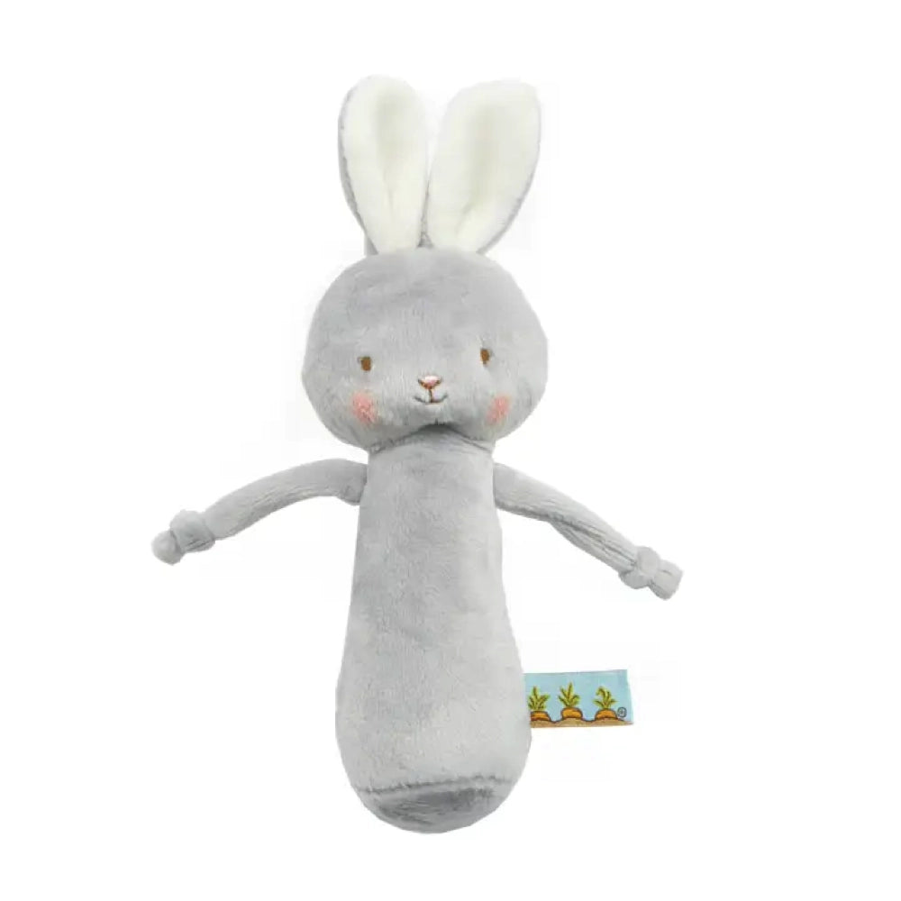 Bunnies By The Bay Friendly Chime Rattle - Grey Bunny Baby Toy | Soft Plush Animal Rattle for Newborns & Infants | Perfect for Nursery Decor, Baby Showers & Sensory Play