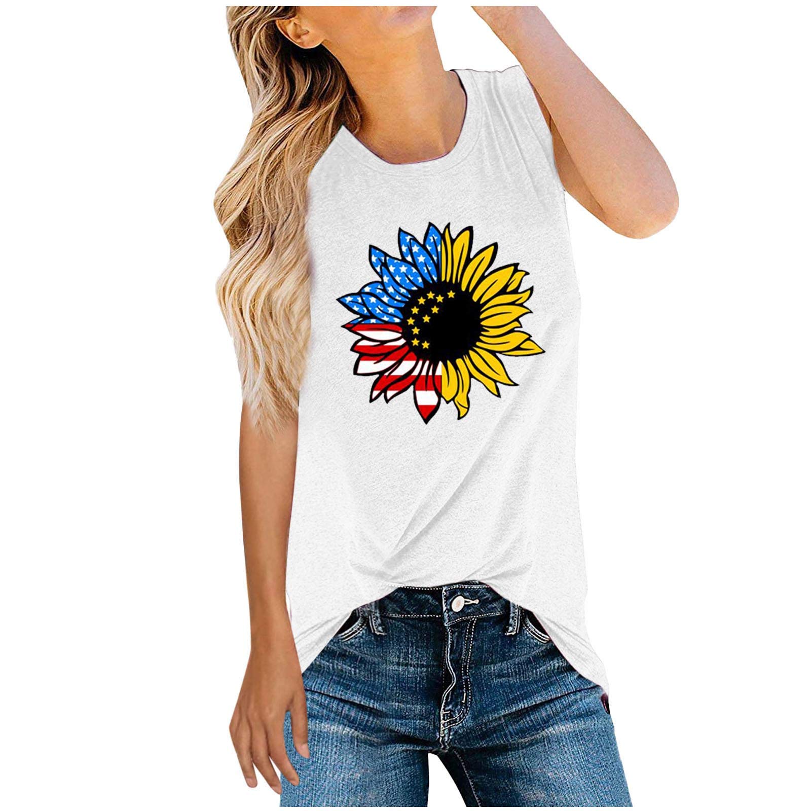 Women's Crop Tank Tops - Casual Basic Loose Fit O-Neck Tee for Summer - Independence Day Patriotic Style (White, Small) | Perfect for Beach, Gym, Yoga & Casual Outings