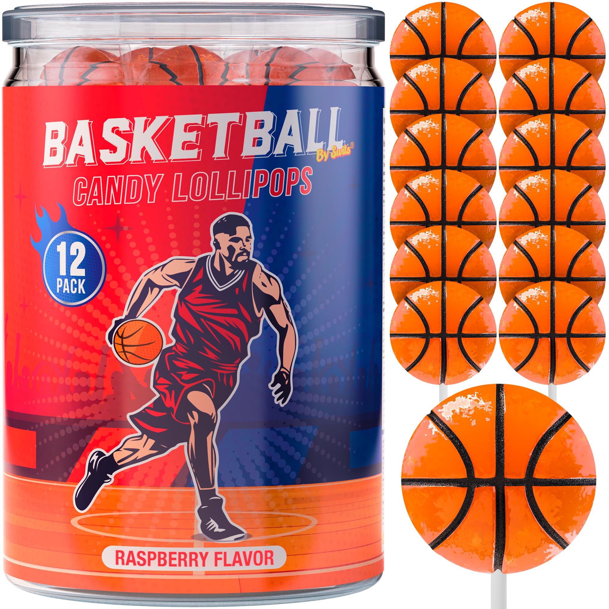 Basketball Lollipops 12 Pack - Bulk Basketball Candy for Sports Party Favors, Game Day Snacks & Team Decorations - Perfect for Basketball Birthday Parties, School Events and Sports Themed Celebrations